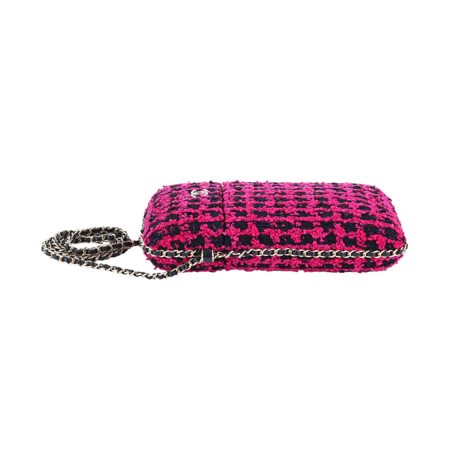 香奈兒 CHANEL 鏈帶 肩背 手機包 A94471 22開桃紅黑毛呢Tweed手機包 無附屬品