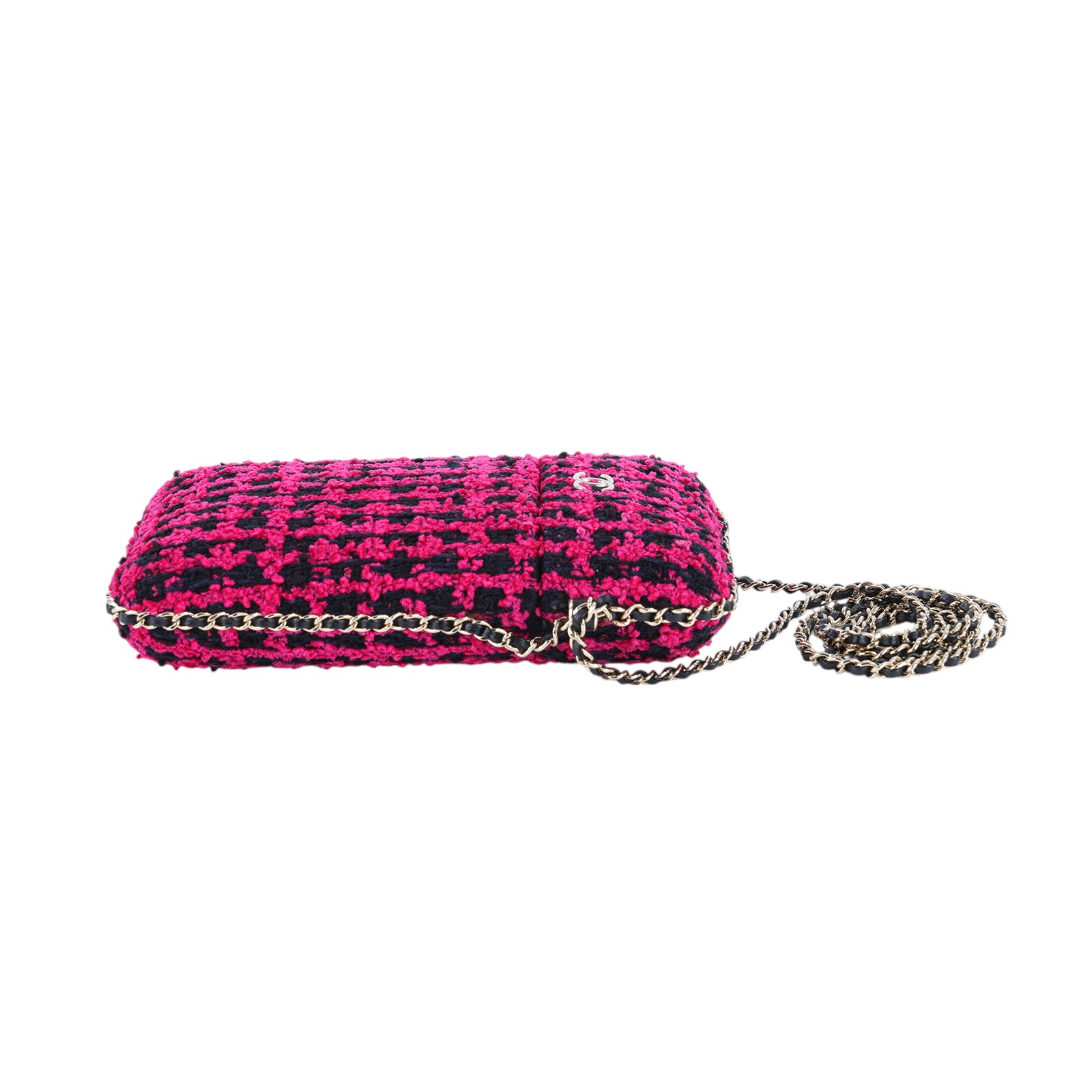 香奈兒 CHANEL 鏈帶 肩背 手機包 A94471 22開桃紅黑毛呢Tweed手機包 無附屬品