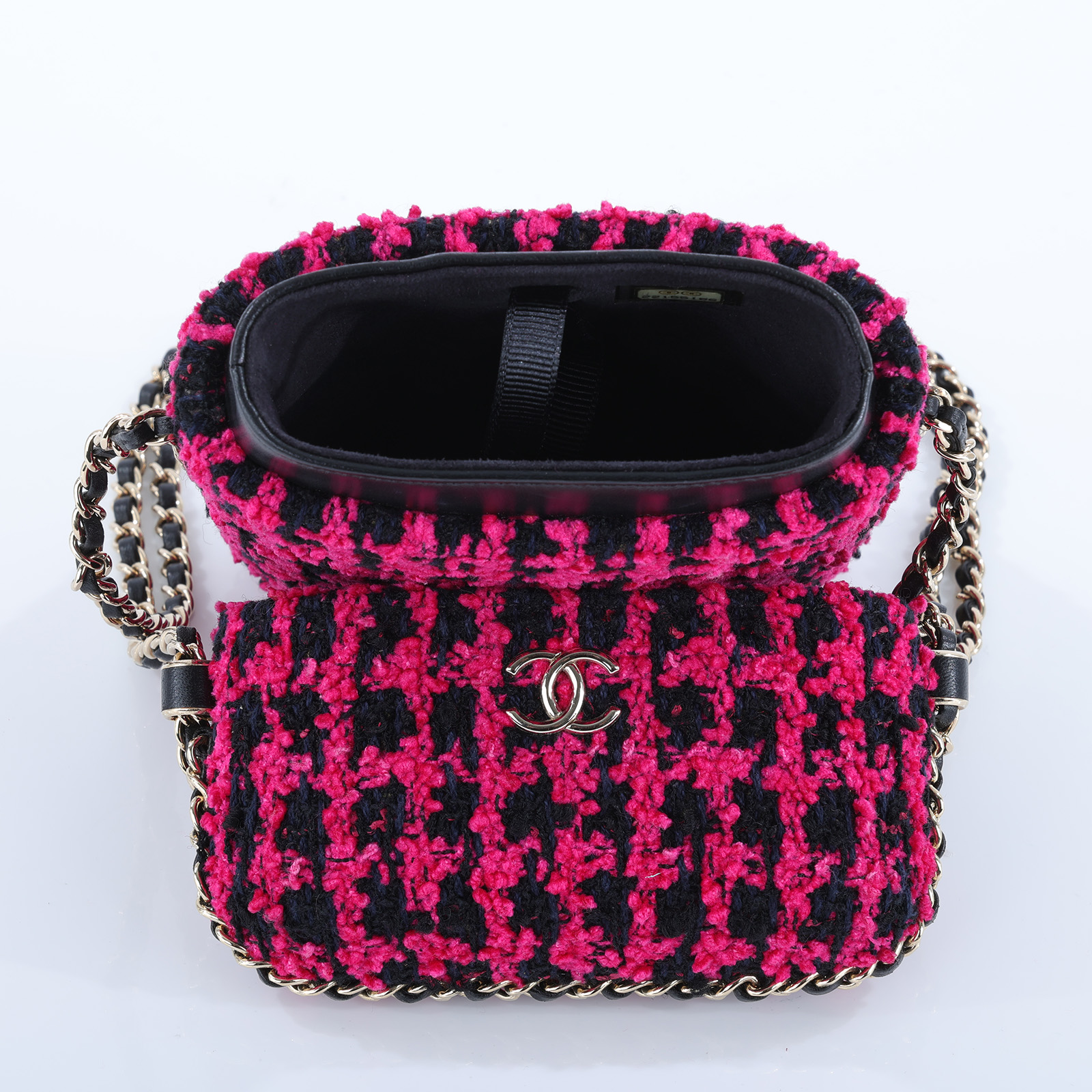 香奈兒 CHANEL 鏈帶 肩背 手機包 A94471 22開桃紅黑毛呢Tweed手機包 無附屬品
