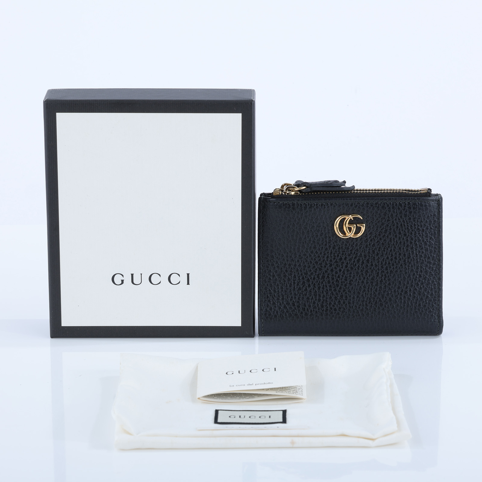 古馳 GUCCI 錢包 GG 短夾 474747 黑金GG拉鍊短夾 原廠盒子/防塵袋(放置氣味)