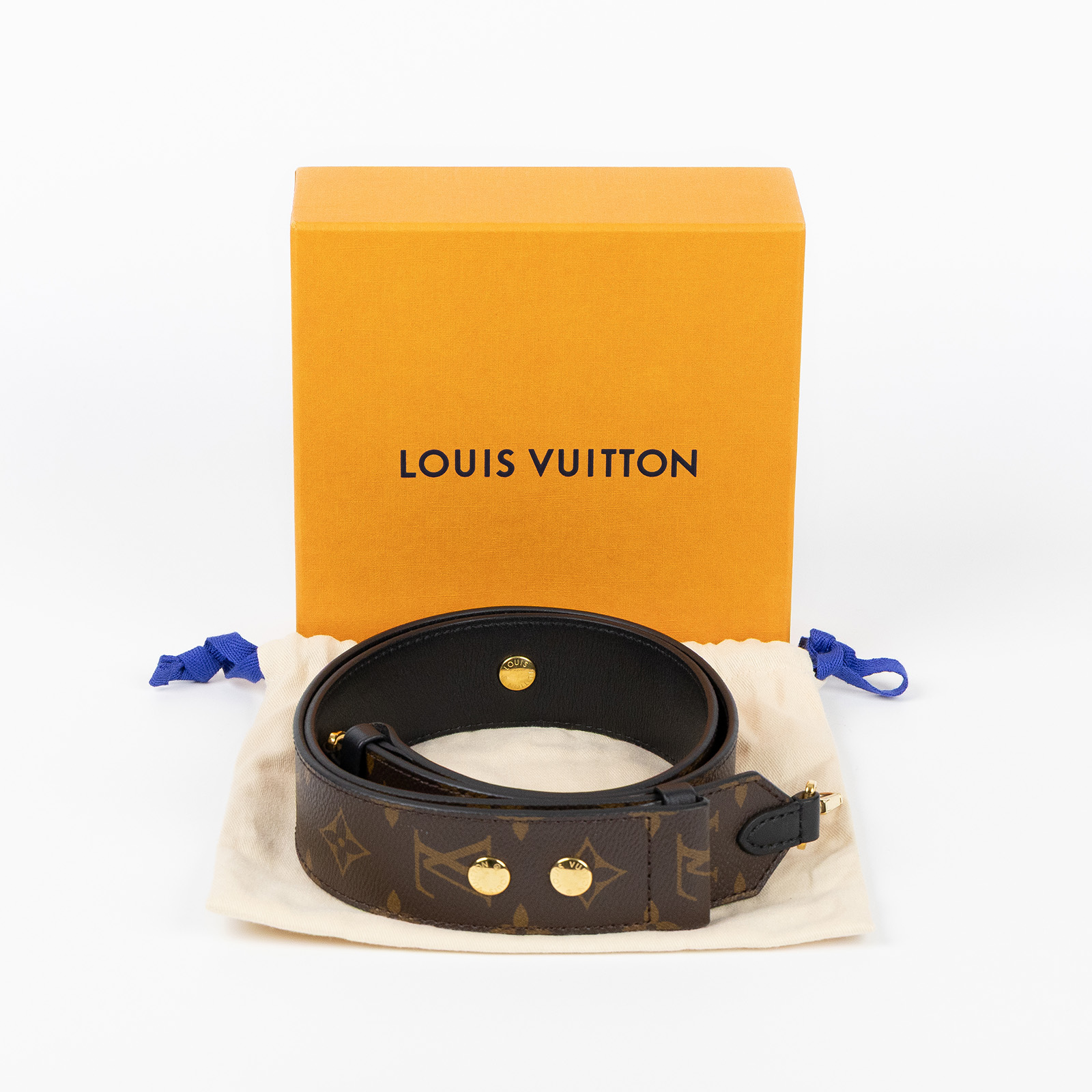 路易威登 LOUIS VUITTON Bandoulière 肩背帶 黑色 J02465 原花可調節寬背帶 原廠盒子/防塵袋