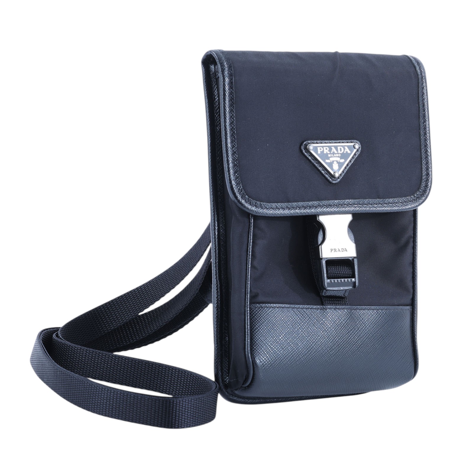 普拉達 PRADA Re-Nylon Saffiano 皮革 智慧型手機 保護套 2ZH109_2DMH 黑尼龍手機包 原廠盒子/防塵袋/保證卡