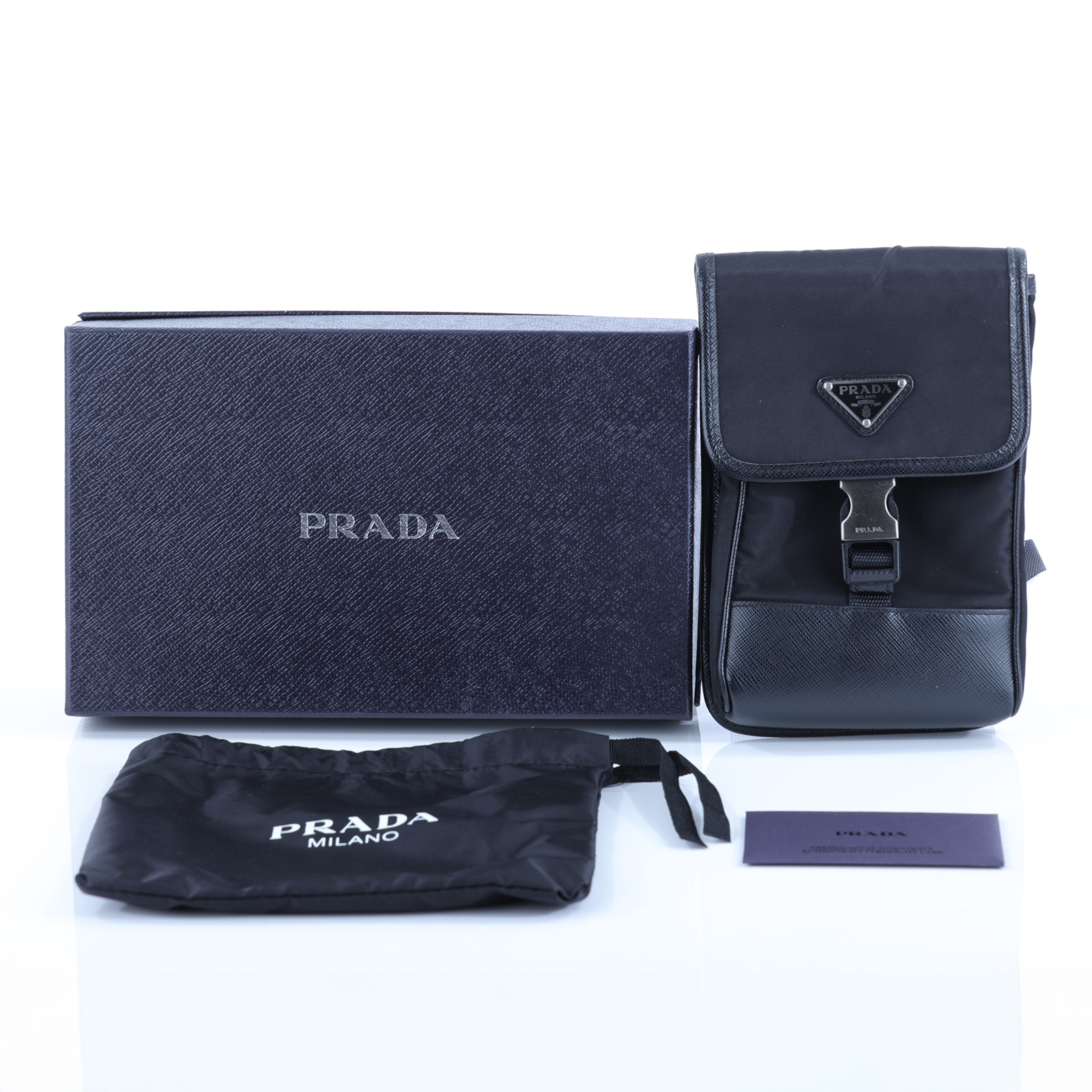 普拉達 PRADA Re-Nylon Saffiano 皮革 智慧型手機 保護套 2ZH109_2DMH 黑尼龍手機包 原廠盒子/防塵袋/保證卡