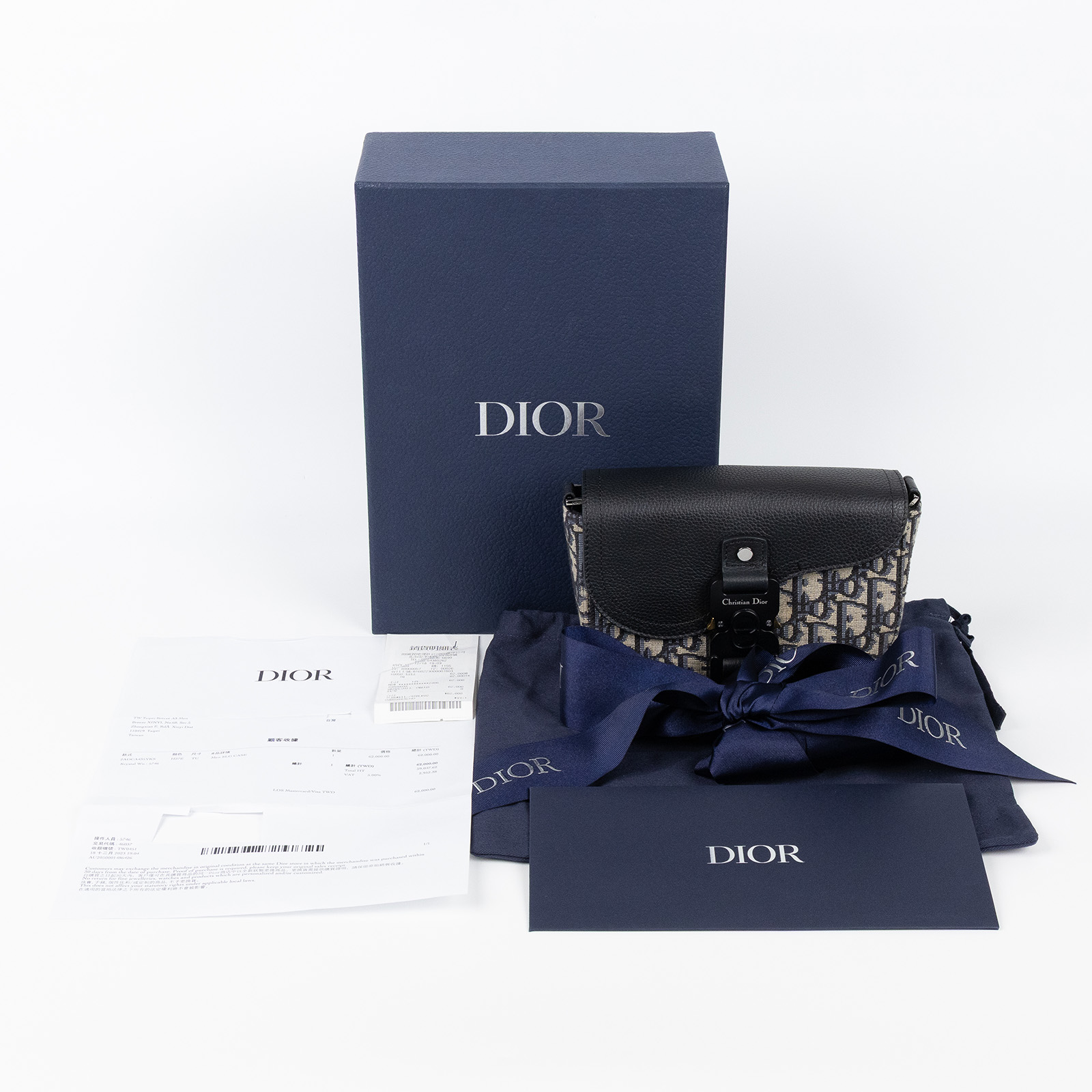 迪奧 CHRISTIAN DIOR Saddle 迷你 翻蓋 郵差包 2ADCA435YKS 藍緹花帆布馬鞍包 原廠盒子/防塵袋/購買證明正本
