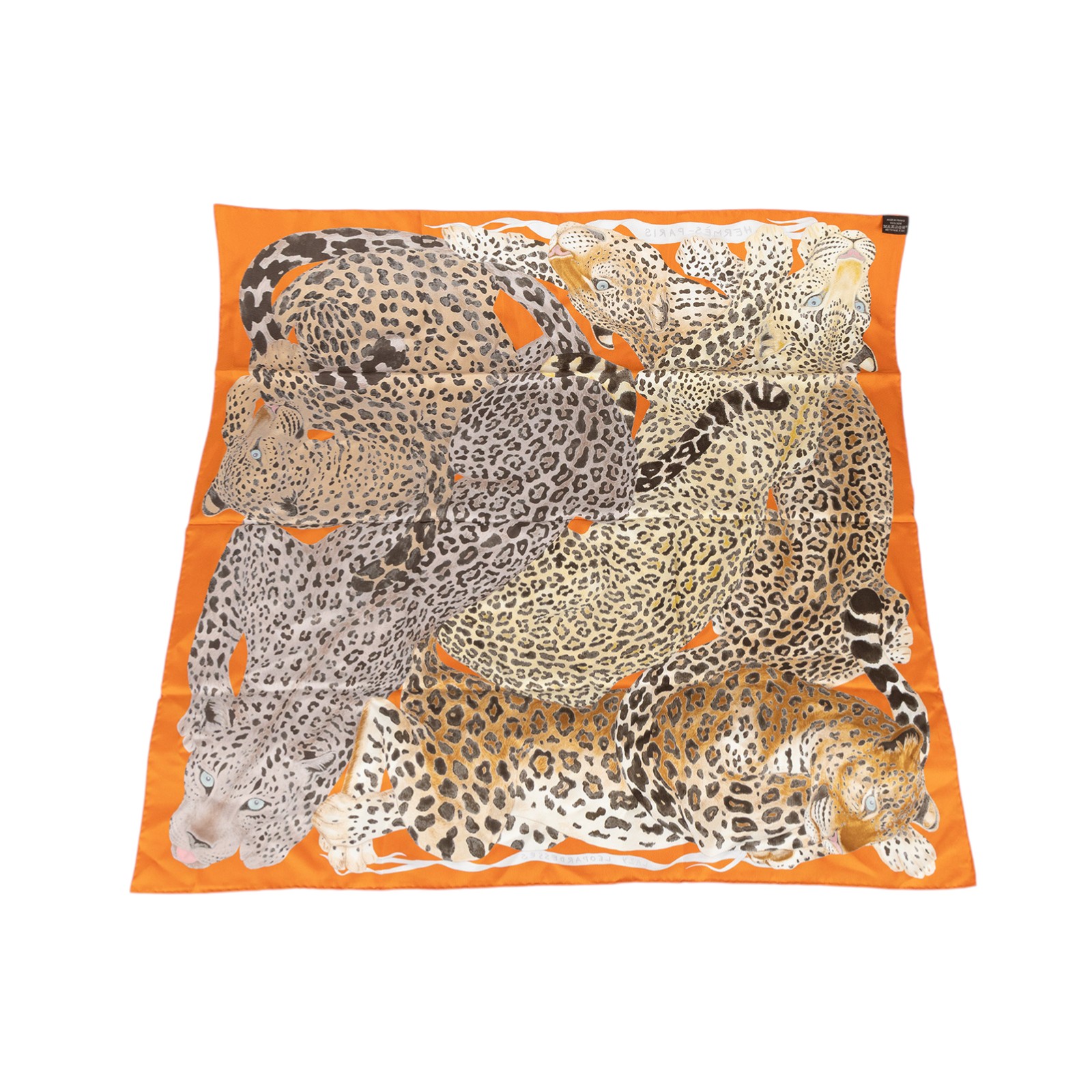 愛馬仕 Hermes 真絲 方巾  橘底豹方巾 無附屬品