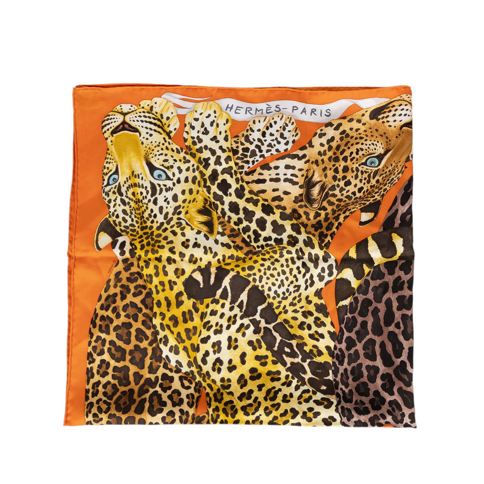 愛馬仕 Hermes 真絲 方巾  橘底豹方巾 無附屬品