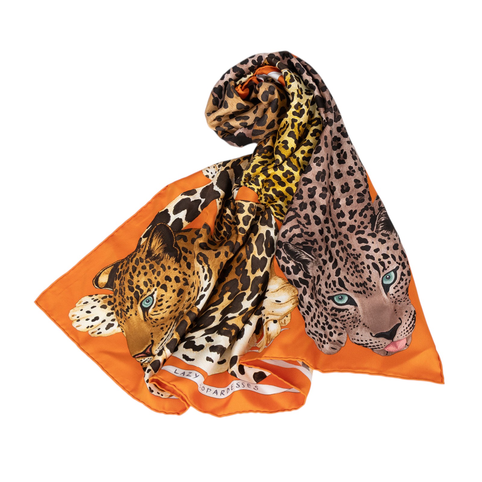 愛馬仕 Hermes 真絲 方巾  橘底豹方巾 無附屬品