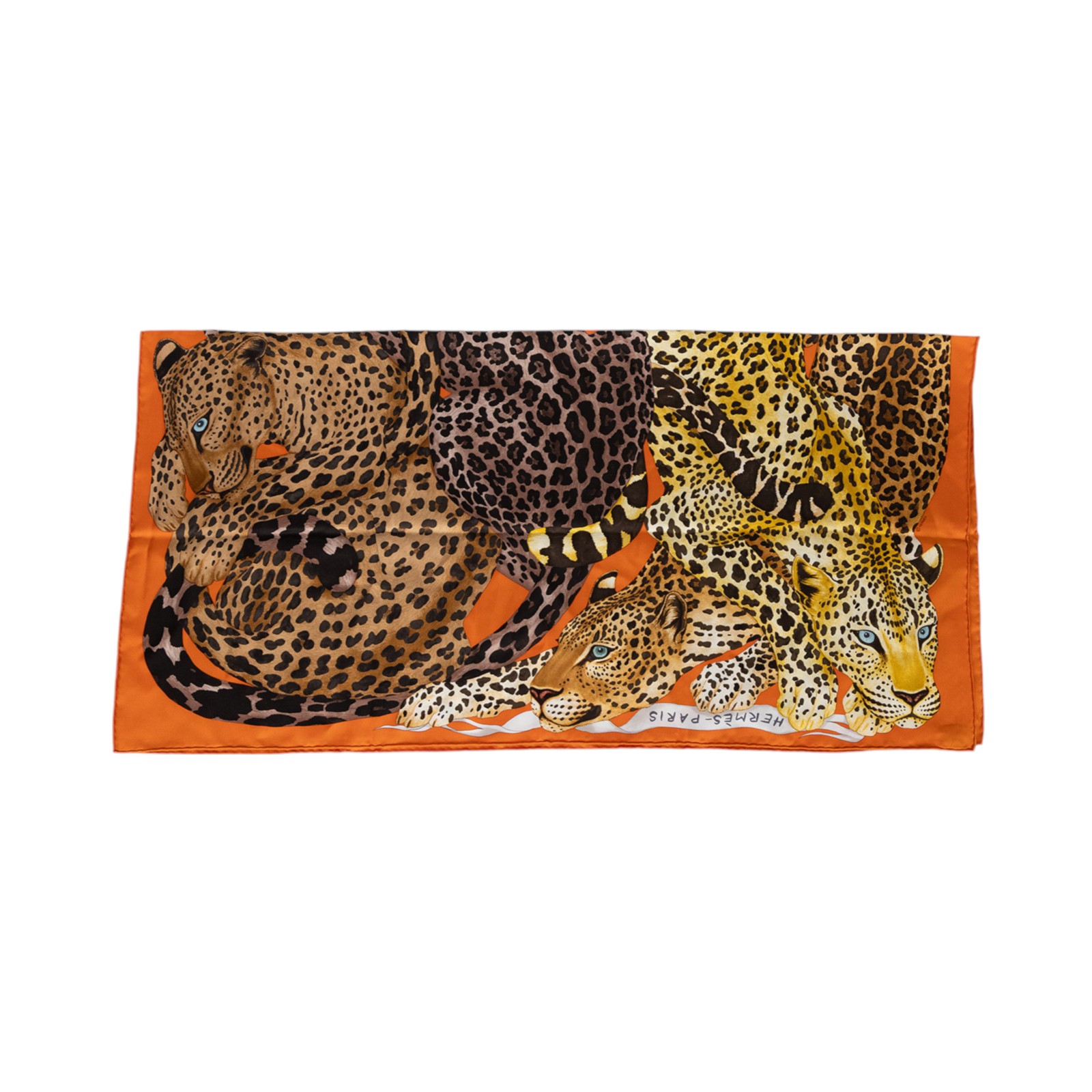 愛馬仕 Hermes 真絲 方巾  橘底豹方巾 無附屬品