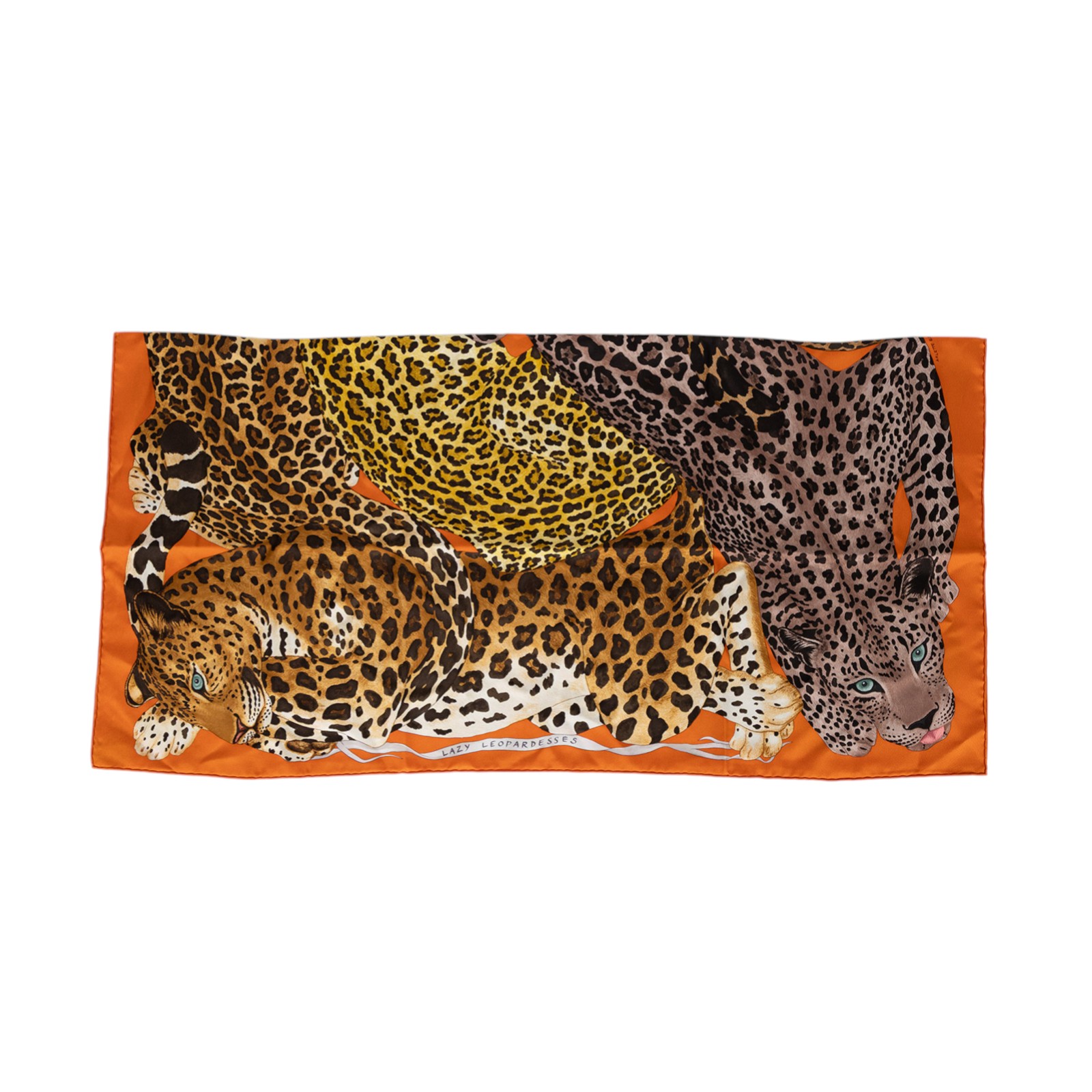 愛馬仕 Hermes 真絲 方巾  橘底豹方巾 無附屬品