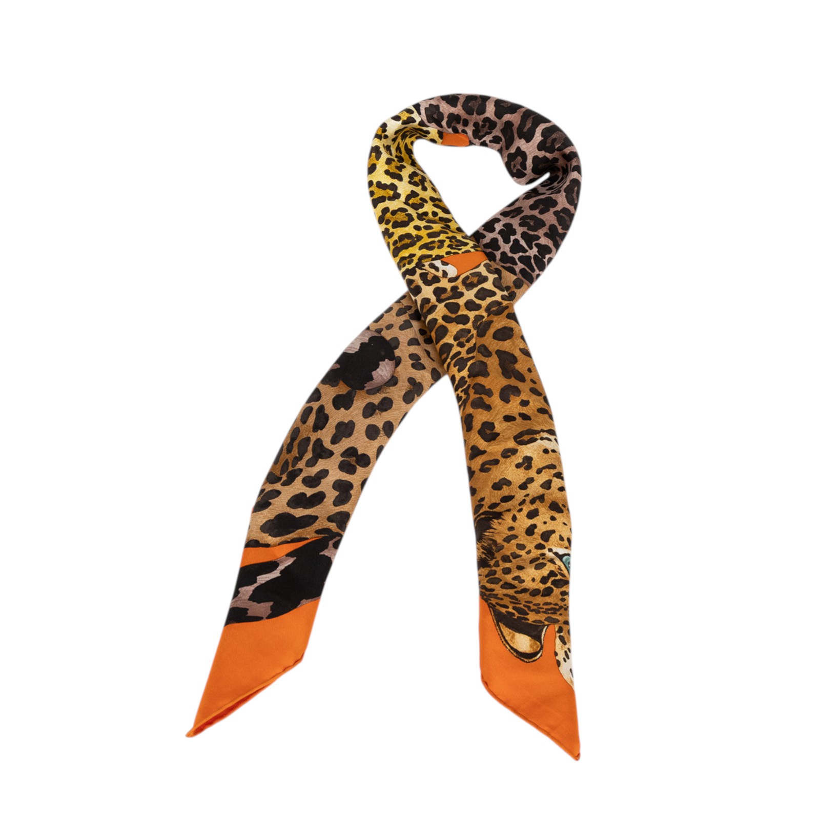 愛馬仕 Hermes 真絲 方巾  橘底豹方巾 無附屬品