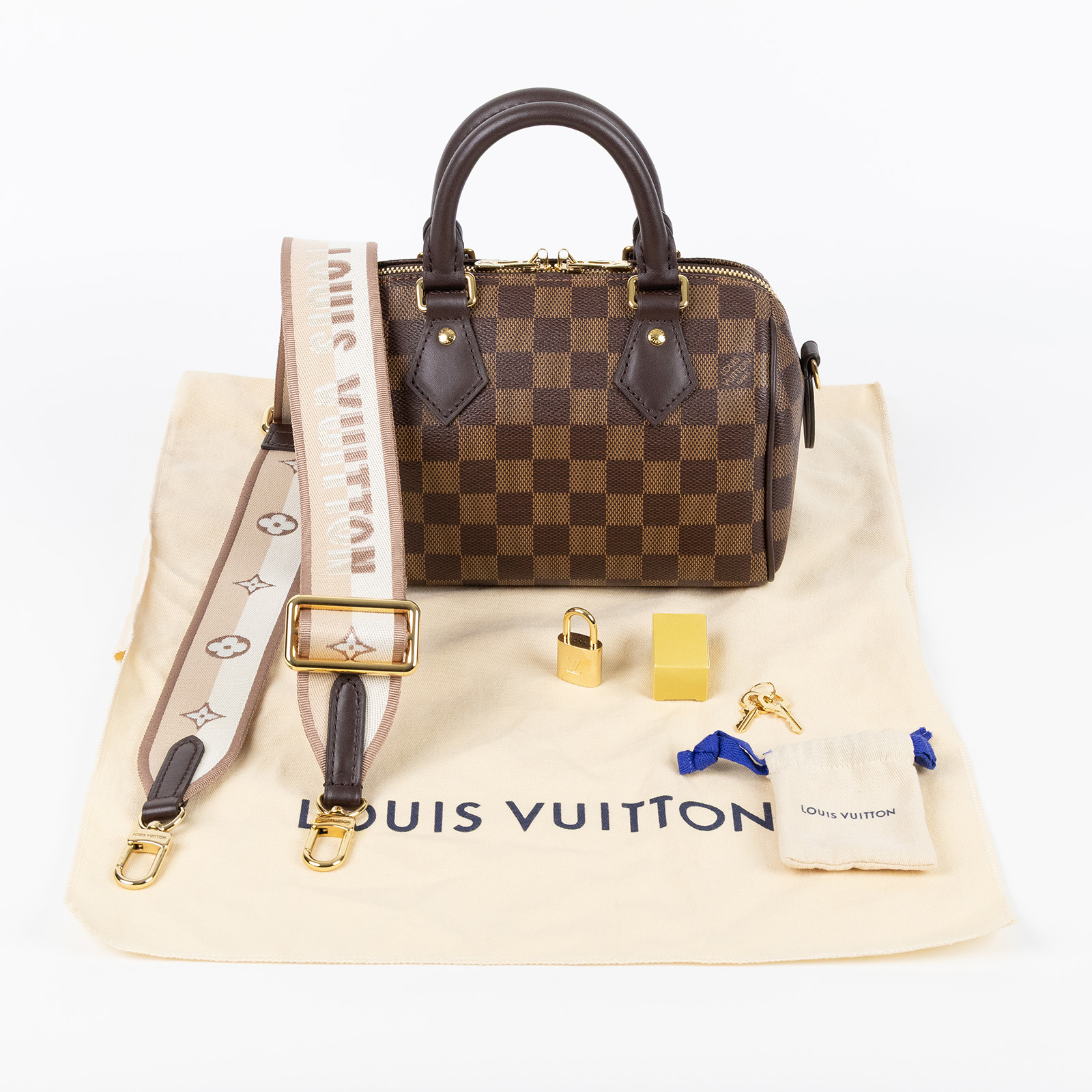 路易威登 LOUIS VUITTON Speedy Bandoulière 20 棕棋盤 手提 斜背 波士頓包 N40489 晶片款  防塵袋/背帶/鎖組