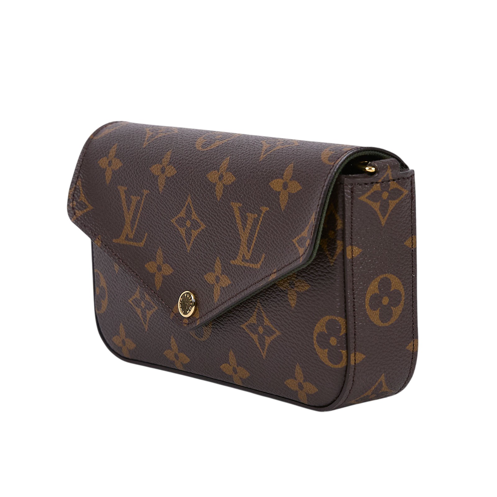 路易威登 LOUIS VUITTON Félicie Strap & Go 卡其綠 經典帆布 牛皮飾邊 提花 手拿 肩背包 M80091 晶片款  防塵袋/原廠盒子