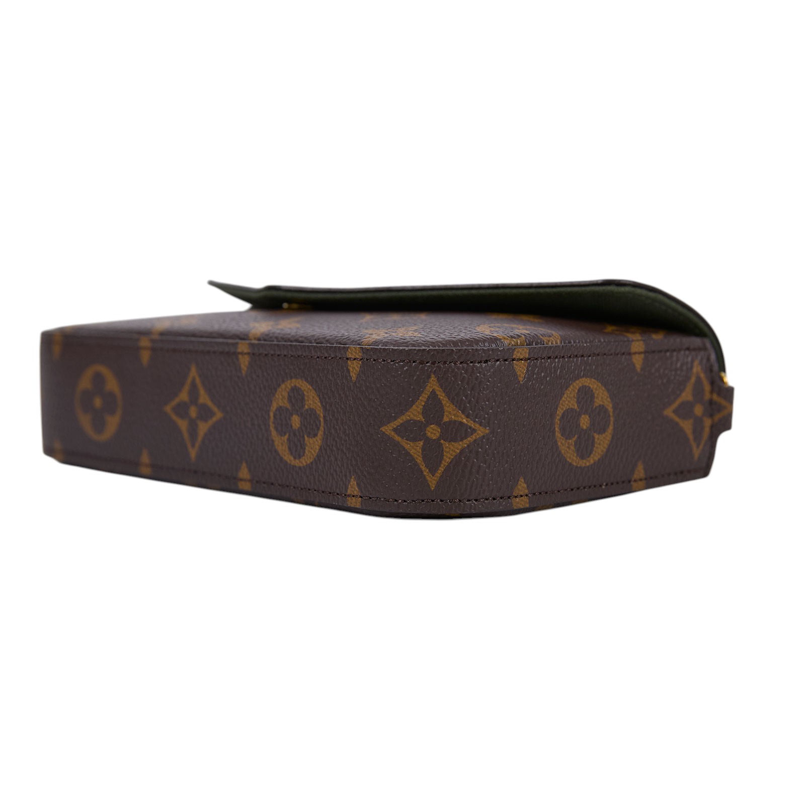 路易威登 LOUIS VUITTON Félicie Strap & Go 卡其綠 經典帆布 牛皮飾邊 提花 手拿 肩背包 M80091 晶片款  防塵袋/原廠盒子