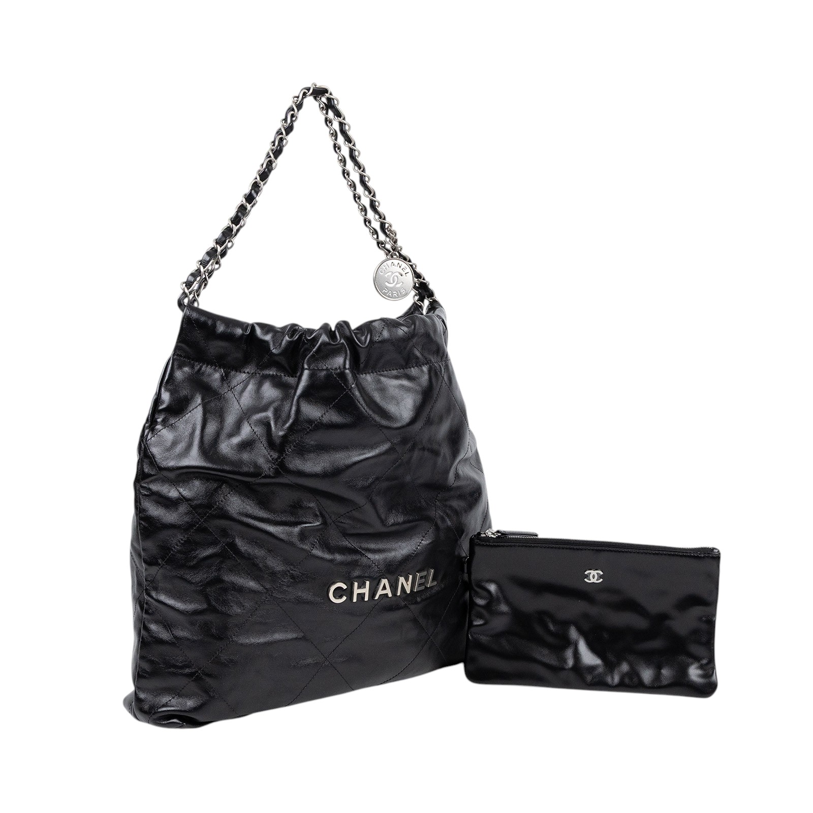 香奈兒 CHANEL 22 中型 束口包 AS3261 晶片款 黑銀22BAG中號 防塵袋