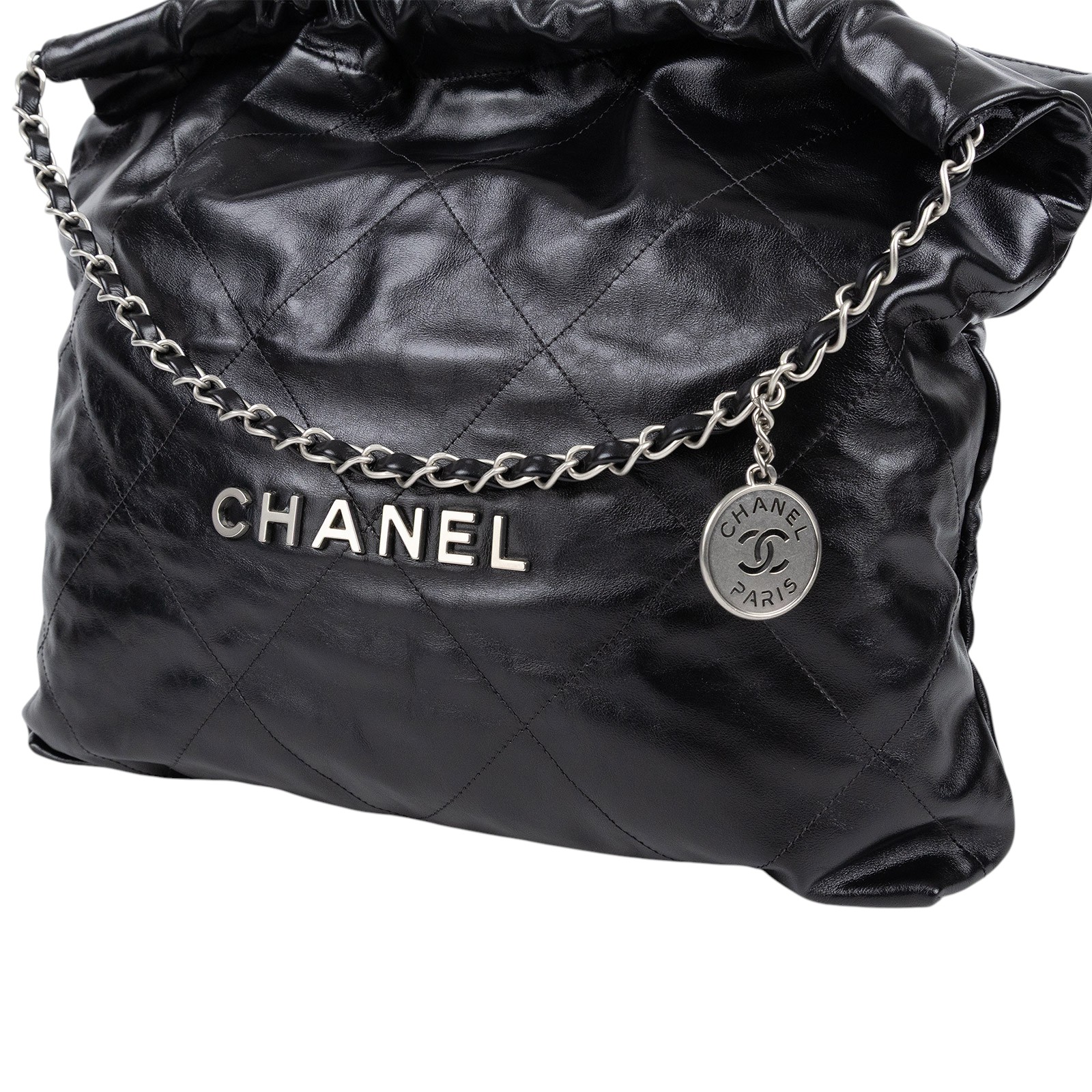 香奈兒 CHANEL 22 中型 束口包 AS3261 晶片款 黑銀22BAG中號 防塵袋