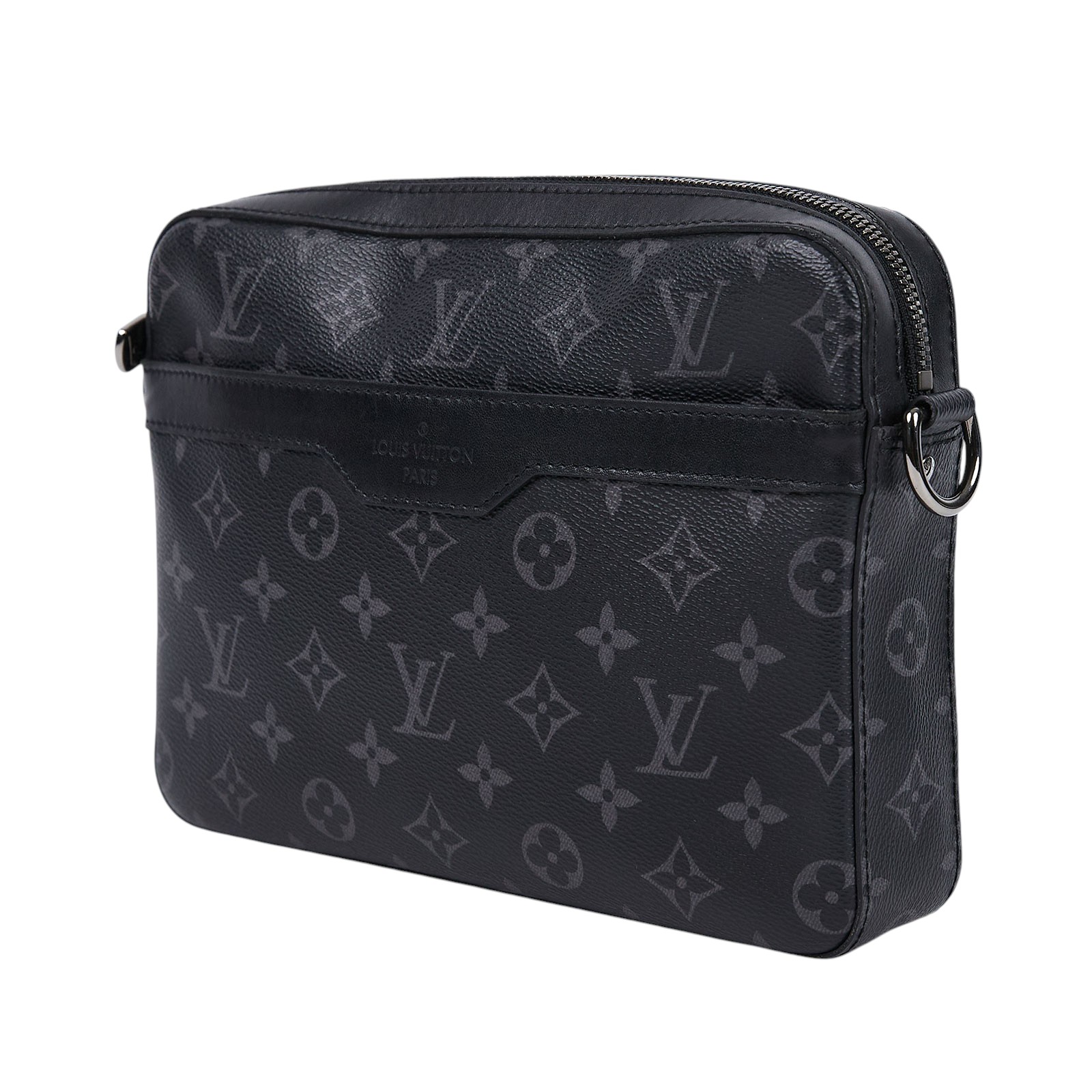 路易威登 LOUIS VUITTON Trio 郵差包 Eclipse帆布 黑色 灰色 M69443 晶片款 黑灰原花郵差包 購買證明正本