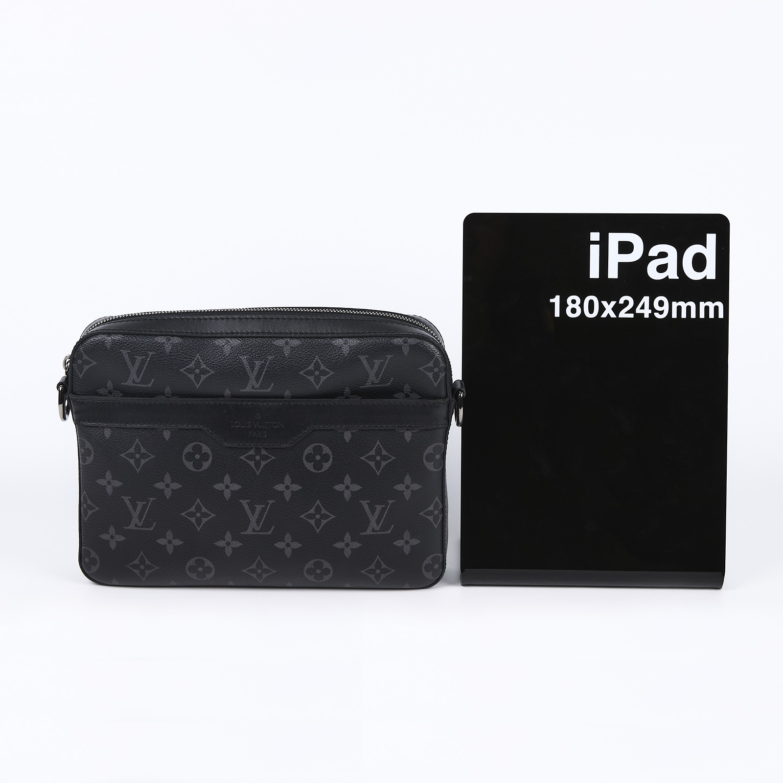 路易威登 LOUIS VUITTON Trio 郵差包 Eclipse帆布 黑色 灰色 M69443 晶片款 黑灰原花郵差包 購買證明正本