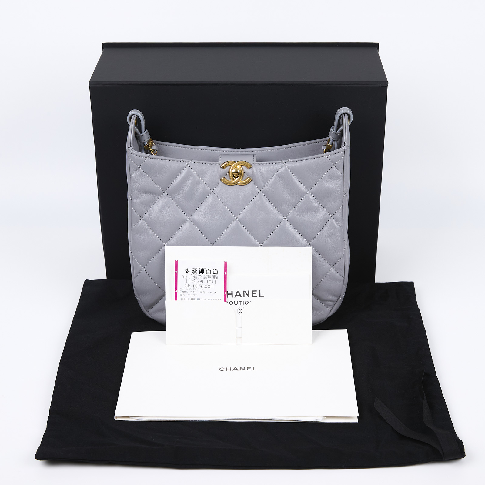 香奈兒 CHANEL Hobo 經典鍊條 肩背包 AS4302 B13786 晶片款 灰藍羊HOBO 原廠盒子/防塵袋/購買證明正本/台灣發票