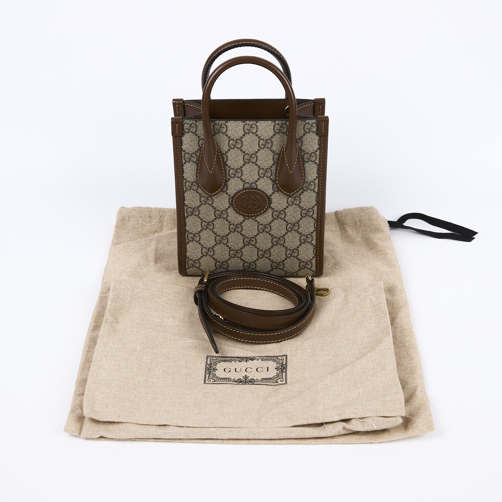 古馳 GUCCI Interlocking G 迷你 手提袋 671623 咖INTERLOCKING琴譜包 背帶/原廠盒子/防塵袋