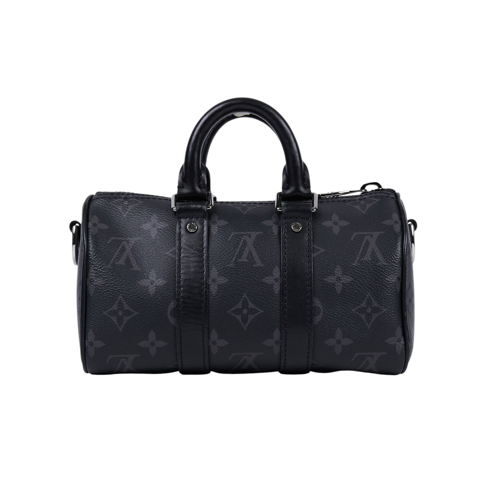 路易威登 LOUIS VUITTON KEEPALL XS 老花 小款 圓筒 側背包   M45947 晶片款 黑原花KEEPALL XS 背帶