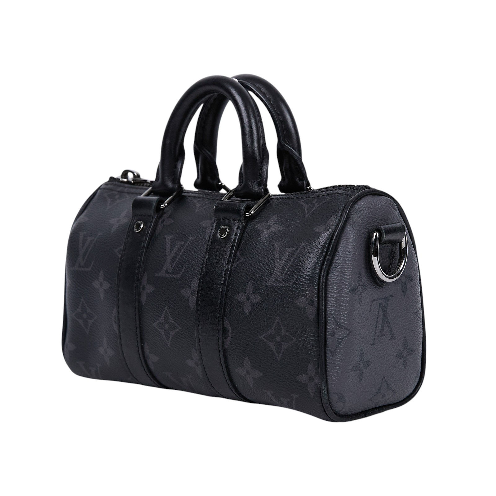 路易威登 LOUIS VUITTON KEEPALL XS 老花 小款 圓筒 側背包   M45947 晶片款 黑原花KEEPALL XS 背帶