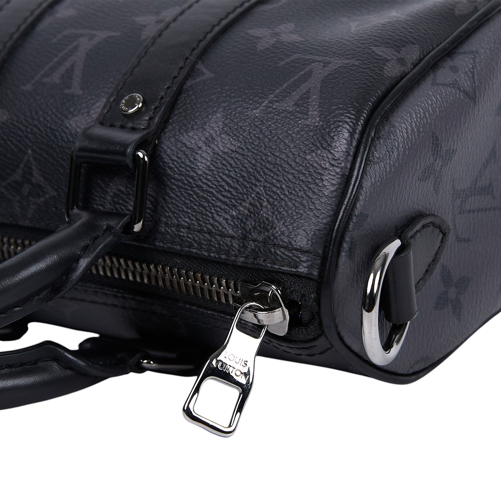 路易威登 LOUIS VUITTON KEEPALL XS 老花 小款 圓筒 側背包   M45947 晶片款 黑原花KEEPALL XS 背帶