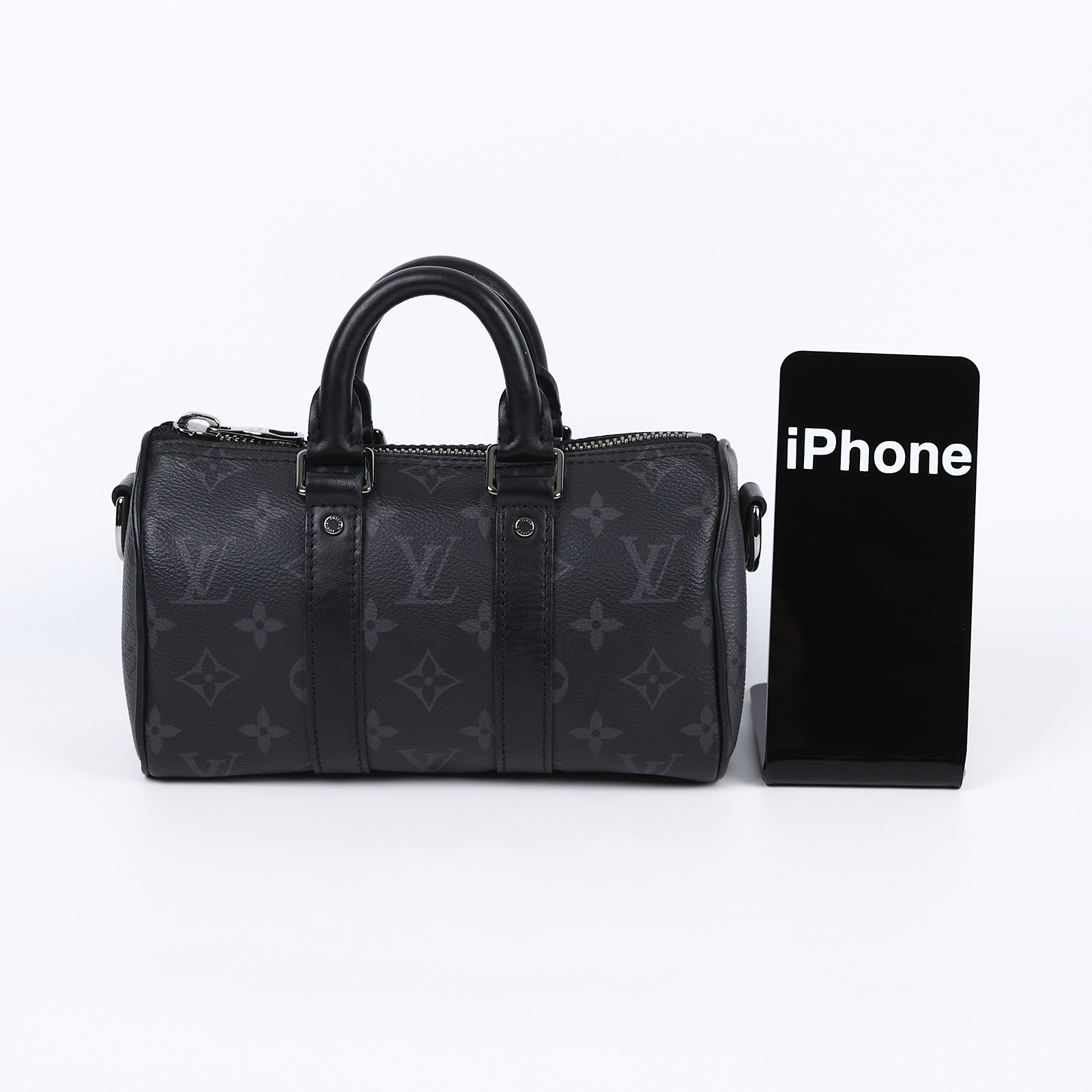 路易威登 LOUIS VUITTON KEEPALL XS 老花 小款 圓筒 側背包   M45947 晶片款 黑原花KEEPALL XS 背帶