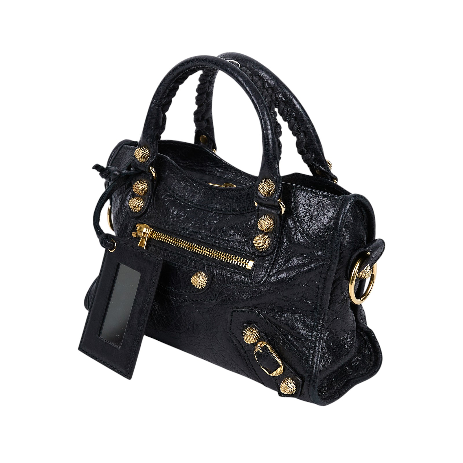 巴黎世家 BALENCIAGA Giant Mini City 手提 機車包 309544D94JG 黑金MINI CITY 背帶/鏡子