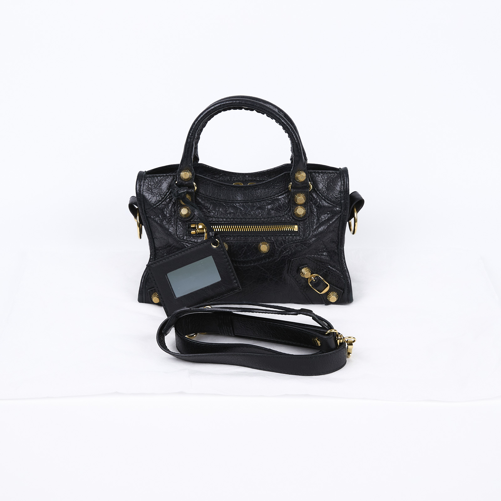 巴黎世家 BALENCIAGA Giant Mini City 手提 機車包 309544D94JG 黑金MINI CITY 背帶/鏡子