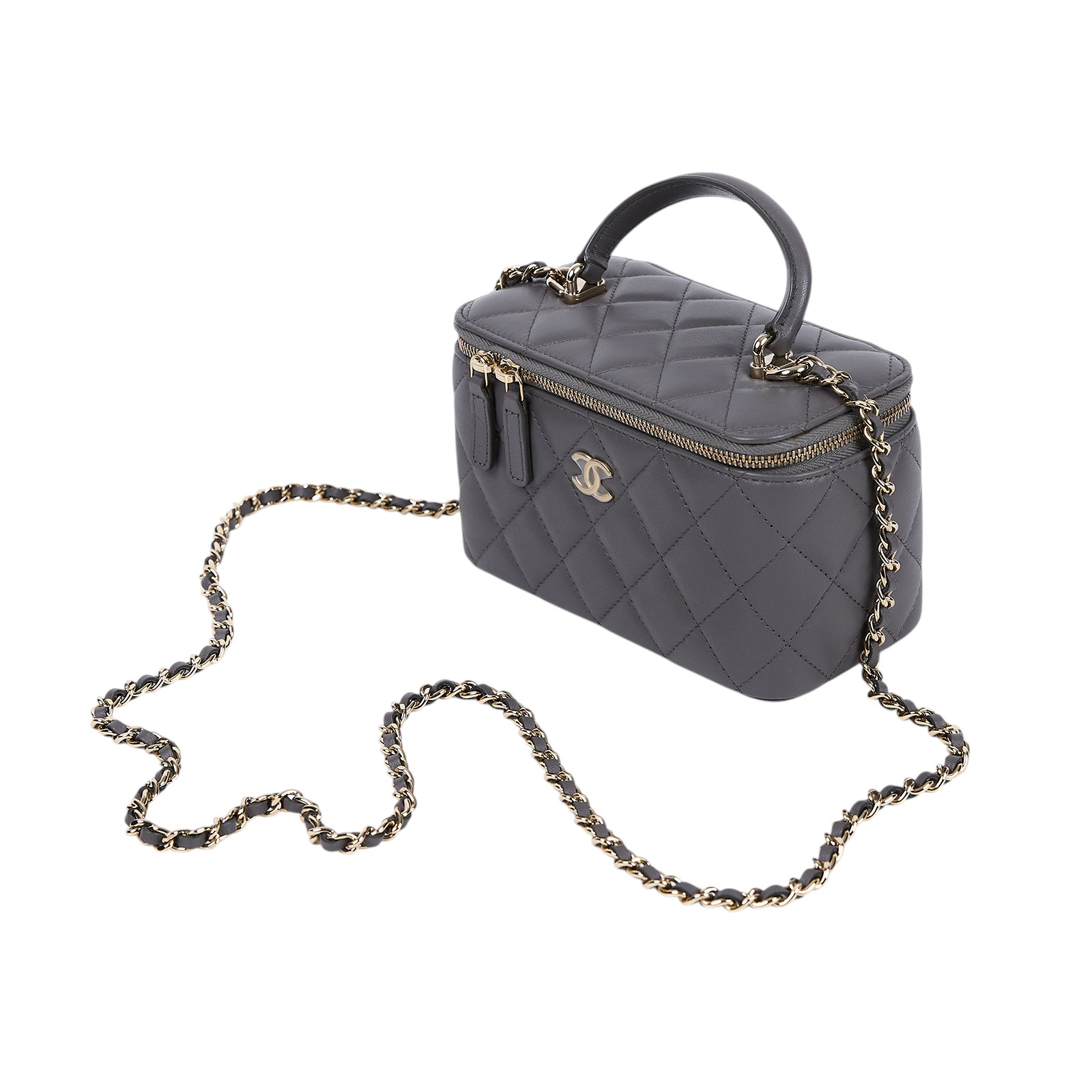 香奈兒 CHANEL Vanity Case 化妝箱 AP2199 晶片款 灰淡金羊化妝盒 原廠盒子/防塵袋/購買證明正本
