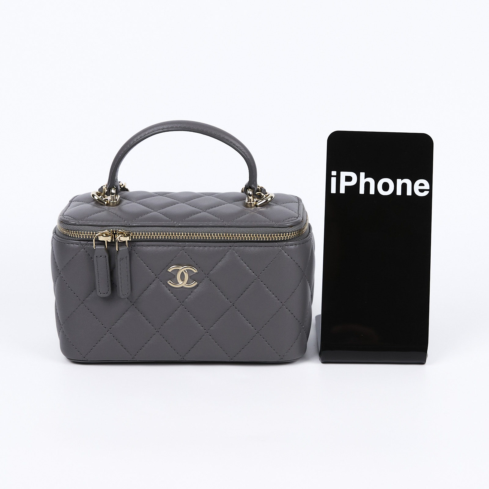 香奈兒 CHANEL Vanity Case 化妝箱 AP2199 晶片款 灰淡金羊化妝盒 原廠盒子/防塵袋/購買證明正本