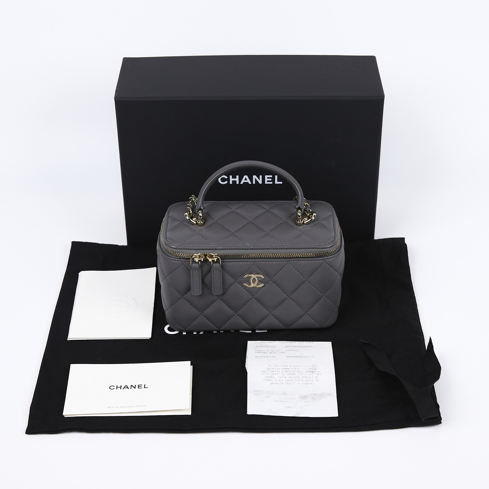 香奈兒 CHANEL Vanity Case 化妝箱 AP2199 晶片款 灰淡金羊化妝盒 原廠盒子/防塵袋/購買證明正本