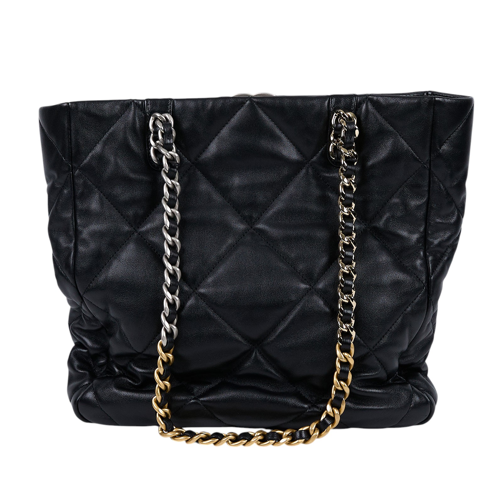 香奈兒 CHANEL 19 購物袋  晶片款 黑銀羊19托特包 防塵袋