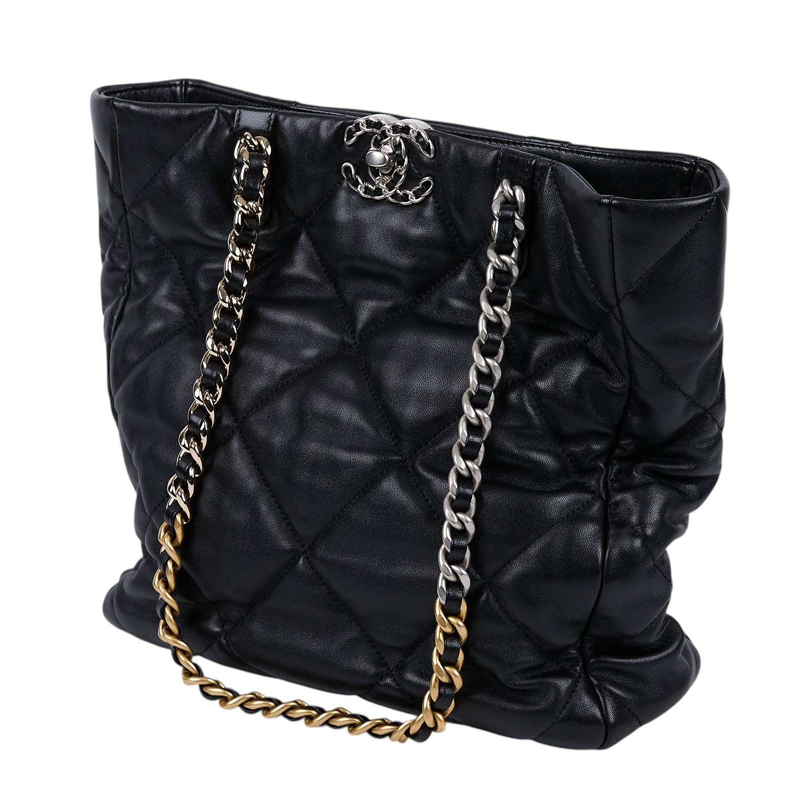 香奈兒 CHANEL 19 購物袋  晶片款 黑銀羊19托特包 防塵袋