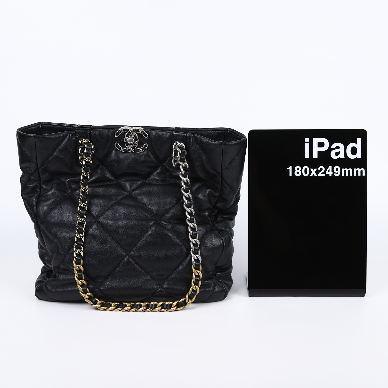 香奈兒 CHANEL 19 購物袋  晶片款 黑銀羊19托特包 防塵袋