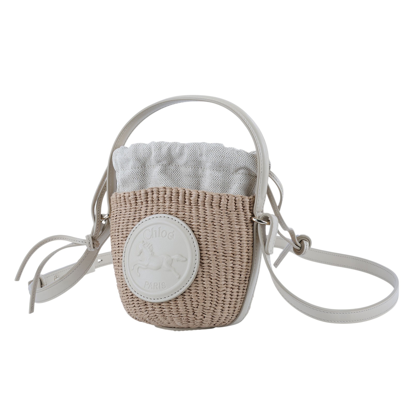 蔻依 CHLOE Horse Medal 籃式手提包 CH25US593O8222J 米色MIFUKO草編水桶包MINI 防塵袋