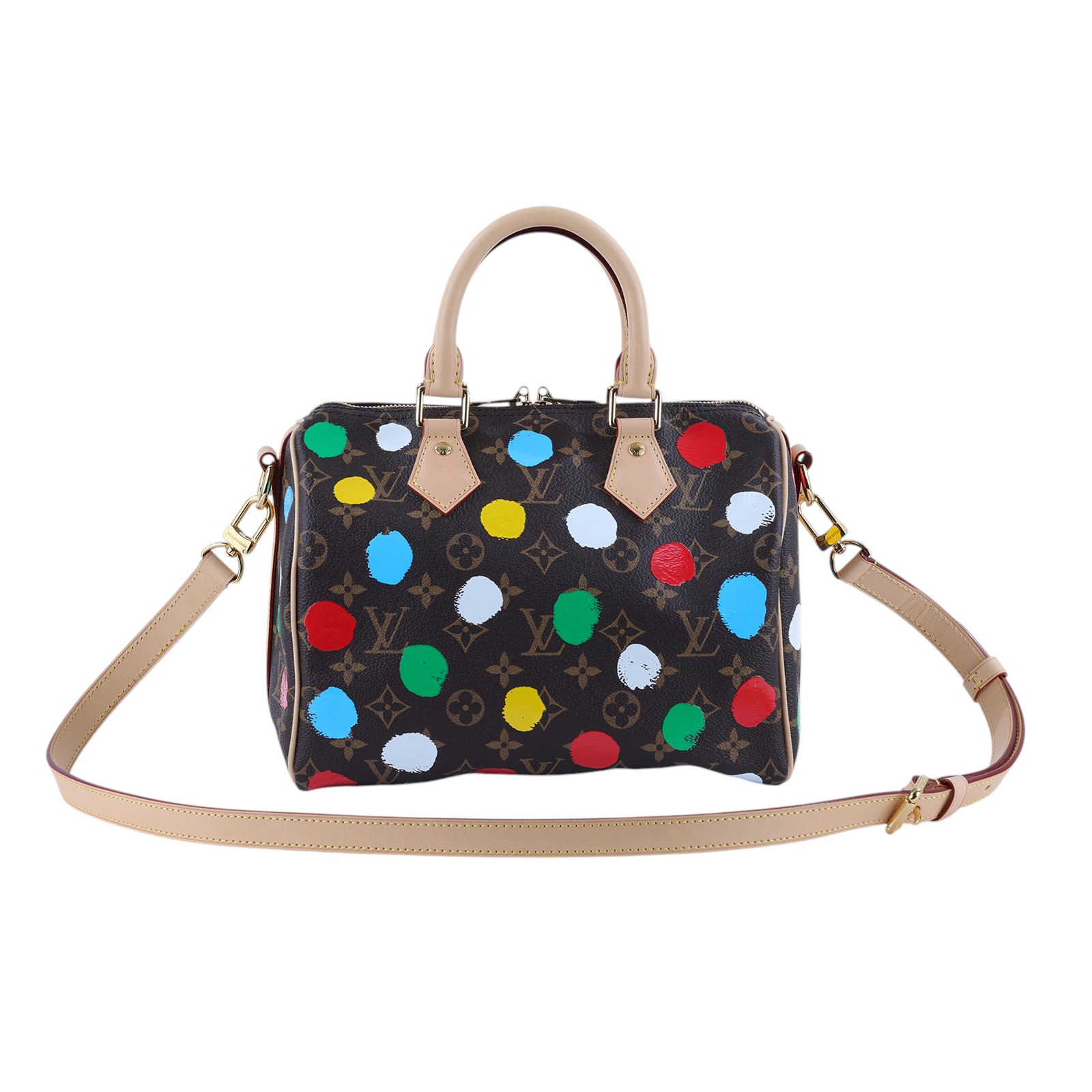 路易威登 LOUIS VUITTON Speedy Bandoulière  25 LV x YK 草間彌生 聯名 手提 斜背 波士頓包 M46433 晶片款  防塵袋/STARP/購買證明影本/鎖組