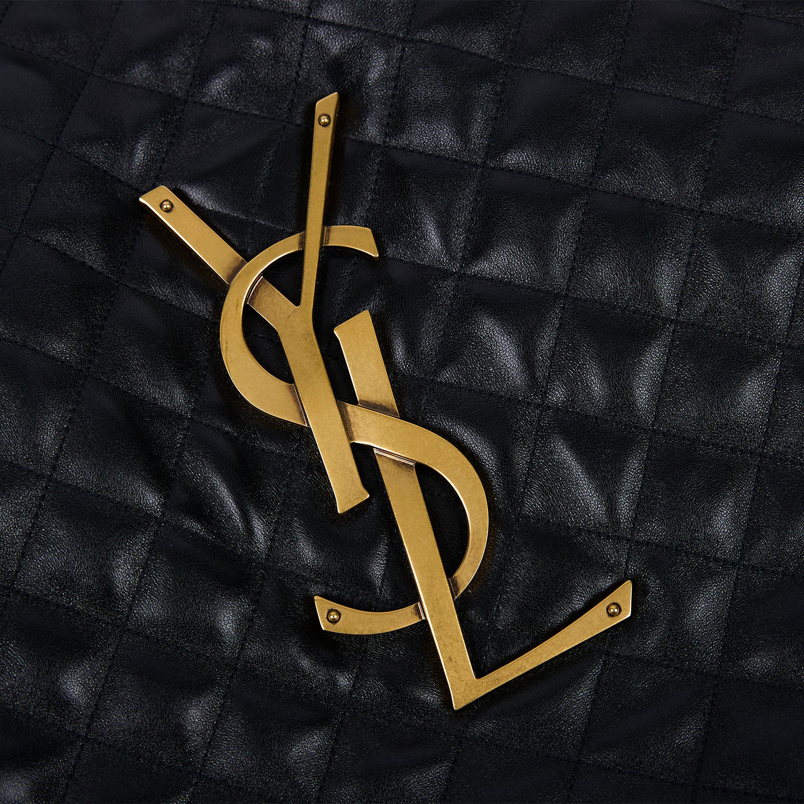 聖羅蘭 YSL SAINT LAURENT Icare 绗缝羊皮 購物袋 加大型 698651AAANG ICARE 黑金HOBO包 原廠盒子/內袋