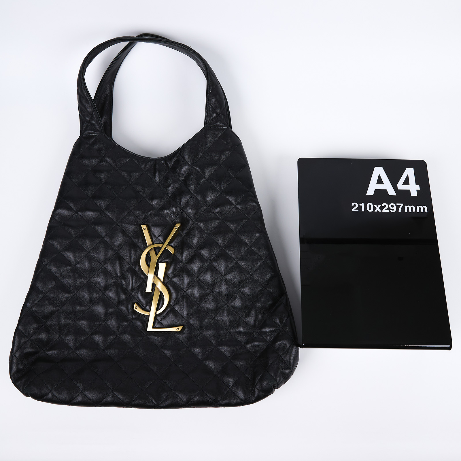 聖羅蘭 YSL SAINT LAURENT Icare 绗缝羊皮 購物袋 加大型 698651AAANG ICARE 黑金HOBO包 原廠盒子/內袋