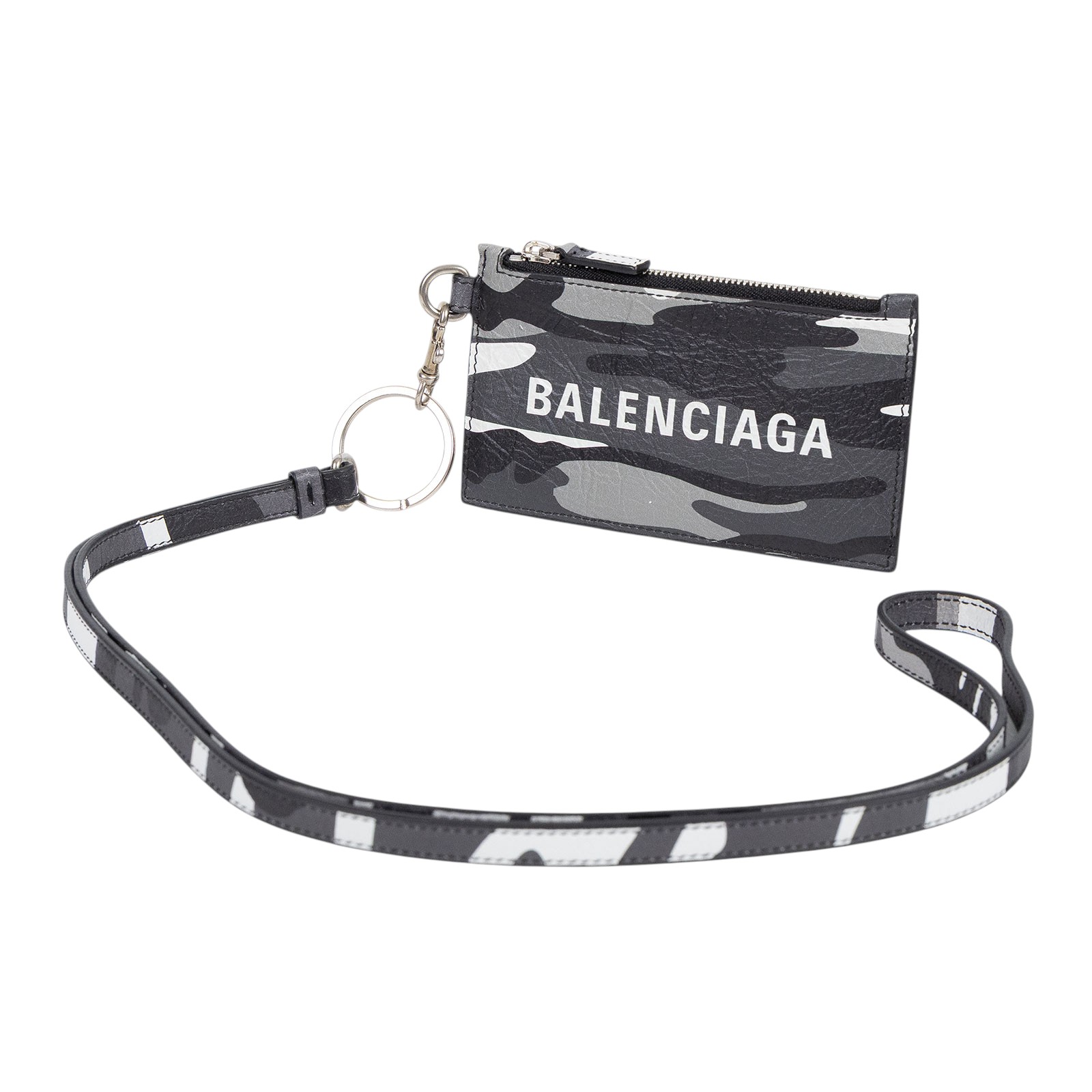 巴黎世家 BALENCIAGA 卡夾 證件夾 5945482AAPB 黑白迷彩掛繩卡包 原廠盒子/防塵袋