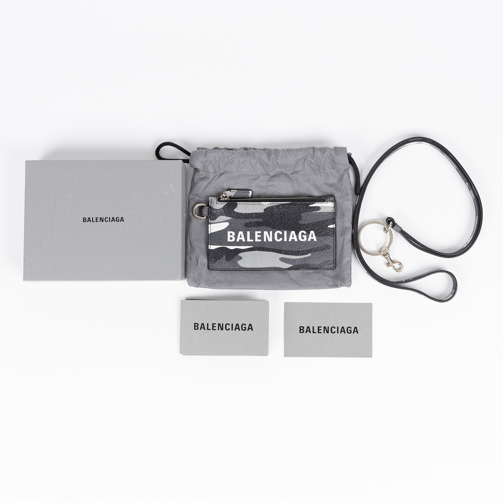 巴黎世家 BALENCIAGA 卡夾 證件夾 5945482AAPB 黑白迷彩掛繩卡包 原廠盒子/防塵袋