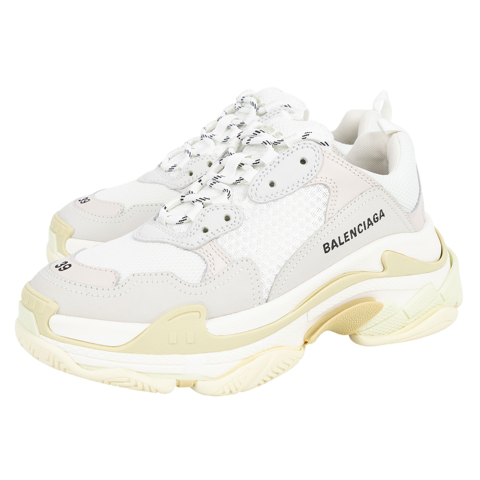 巴黎世家 BALENCIAGA Triple S 老爹鞋 534217W09E1_39 白粉拚小雞黃TRIPLE#39 原廠盒子/防塵袋/替換鞋帶