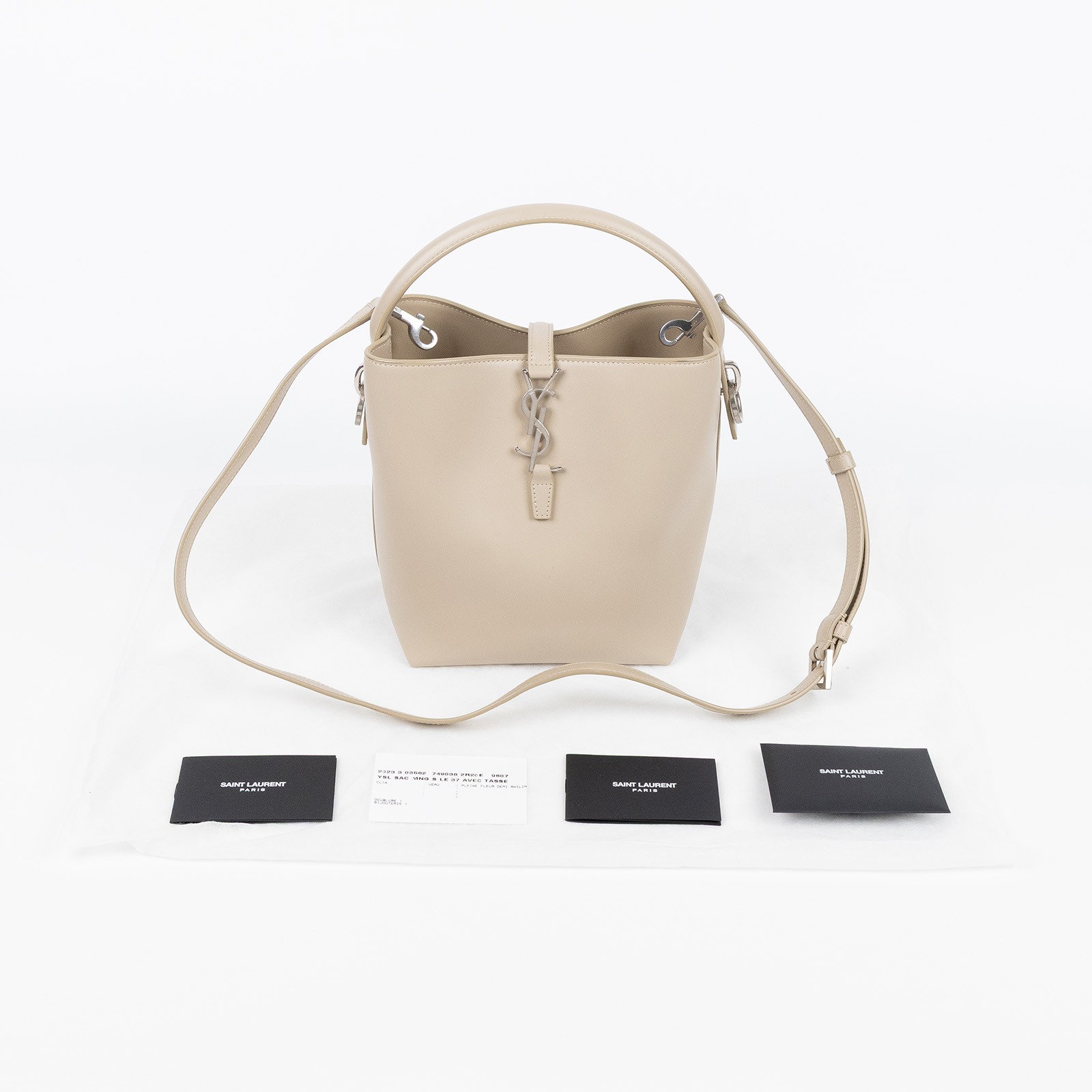 聖羅蘭 YSL SAINT LAURENT le 37 亮面皮革 小型手袋 7490362R20W 米灰LE 37 SMALL 背帶