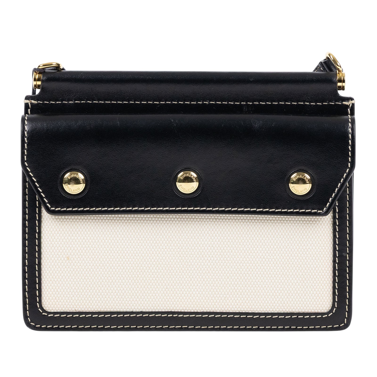 博柏利 BURBERRY Mini Horseferry 80319011 黑拚帆布HORSEFERRY斜背包 無附屬品