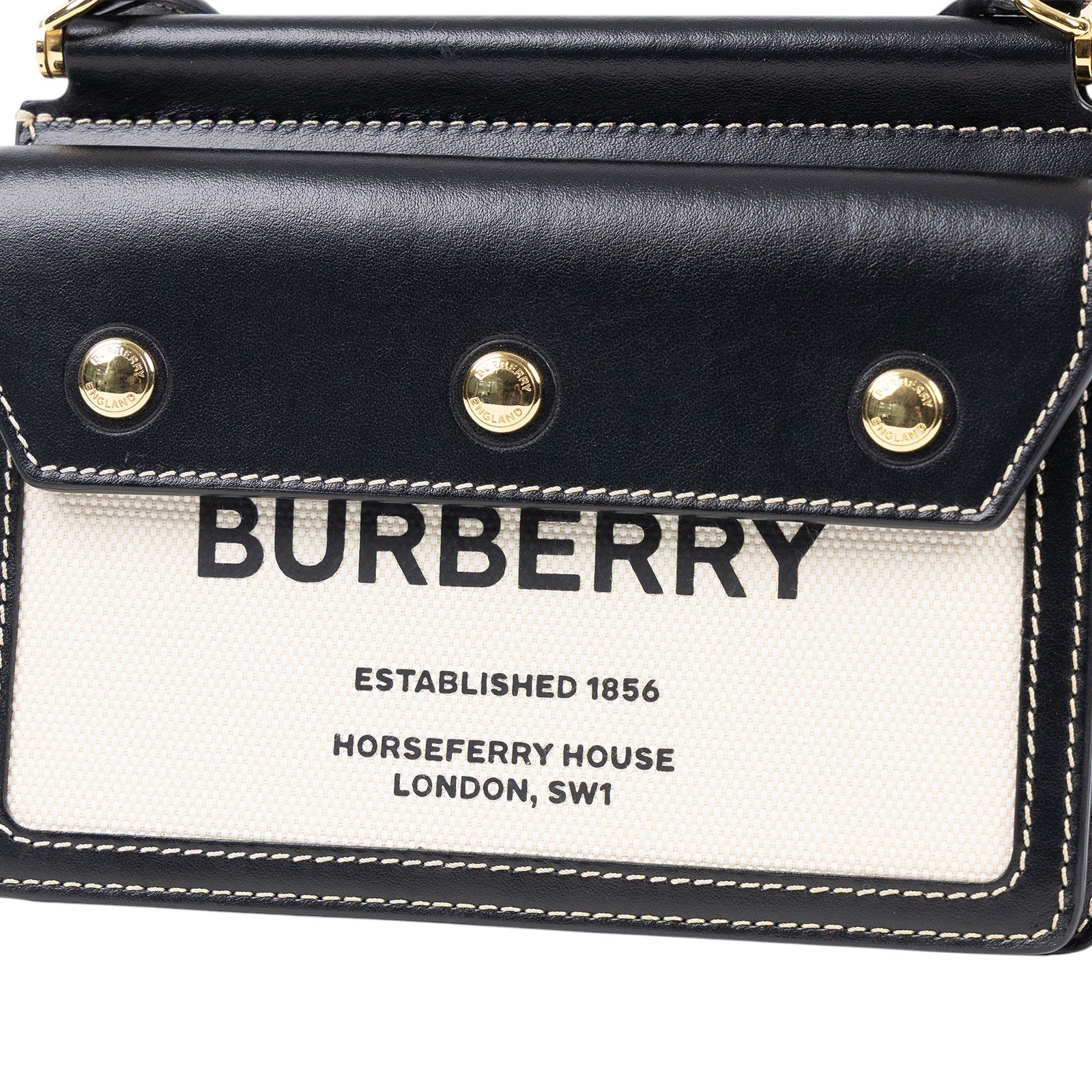 博柏利 BURBERRY Mini Horseferry 80319011 黑拚帆布HORSEFERRY斜背包 無附屬品