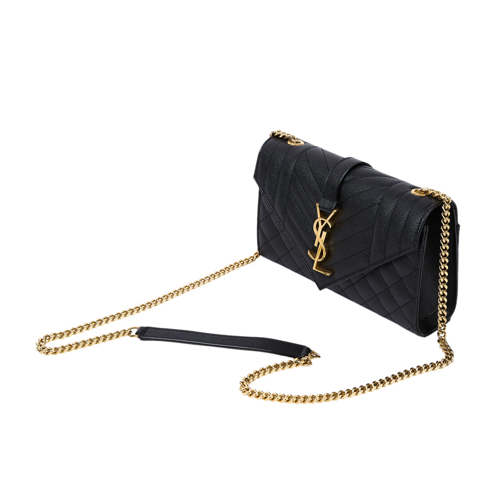 聖羅蘭 YSL SAINT LAURENT Envelope 粒面絎縫皮革 小型 信封袋 600195BOW91 黑金ENVELOPE 防塵袋/購買證明正本