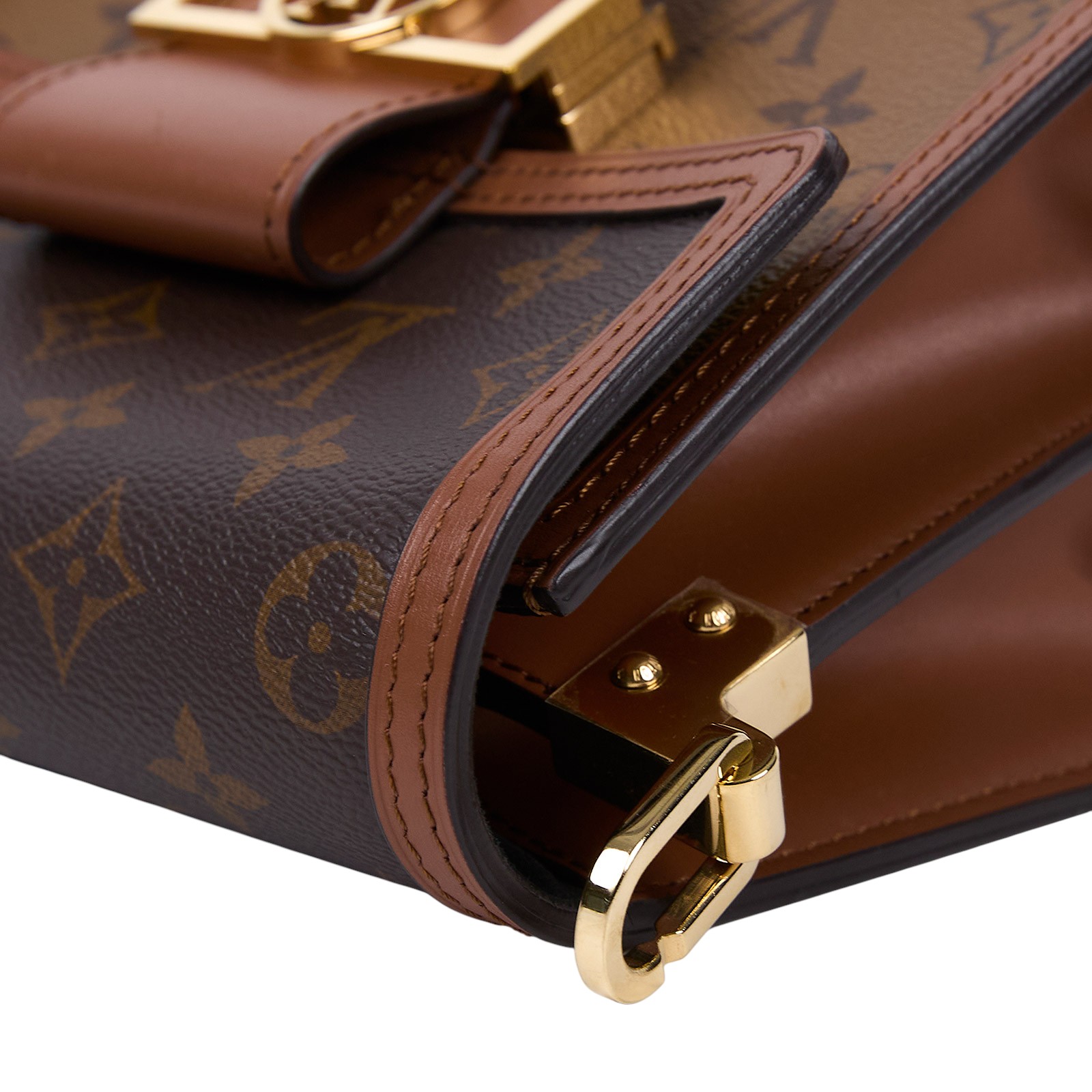 路易威登 LOUIS VUITTON Mini Dauphine 達芙妮 Reverse皮革飾邊 帆布肩背 斜背包 M45959 晶片款  防塵袋/原廠盒子/購買證明正本