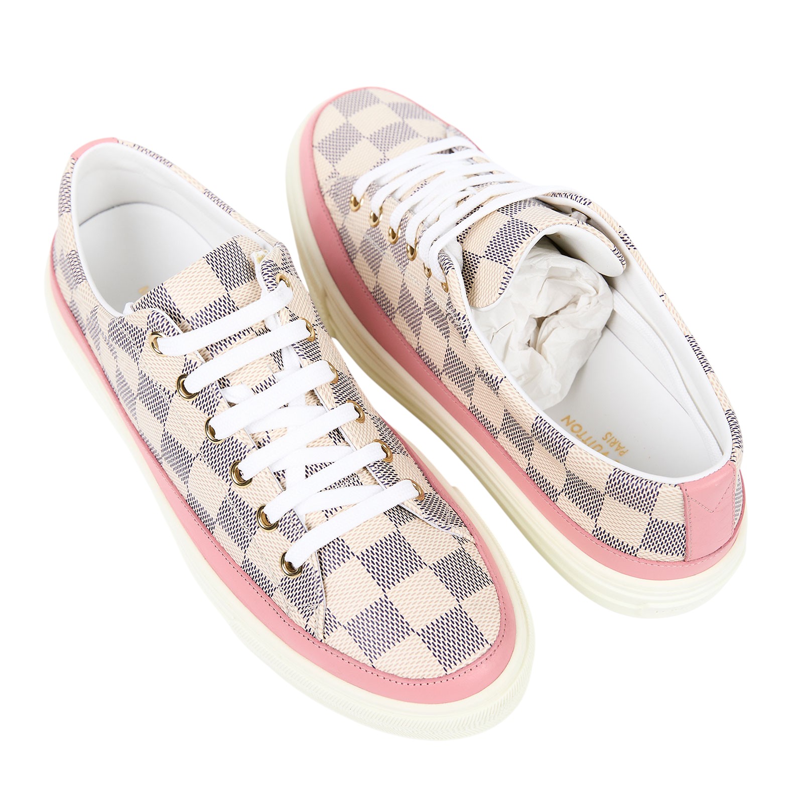 路易威登 LOUIS VUITTON Damier Azur Stellar 運動鞋  粉Stellar Line棋盤格運動鞋#38.5 原廠盒子/鞋帶