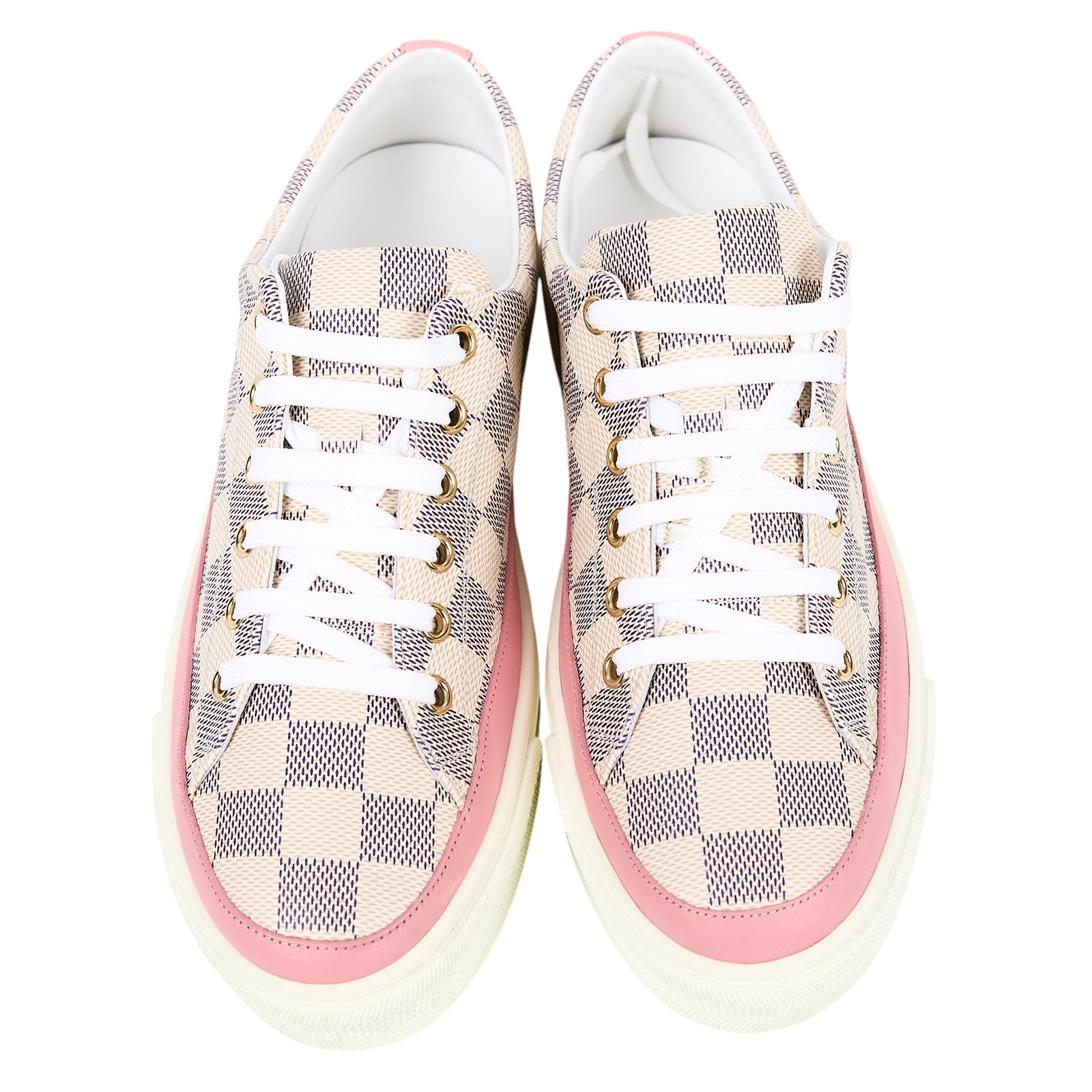 路易威登 LOUIS VUITTON Damier Azur Stellar 運動鞋  粉Stellar Line棋盤格運動鞋#38.5 原廠盒子/鞋帶