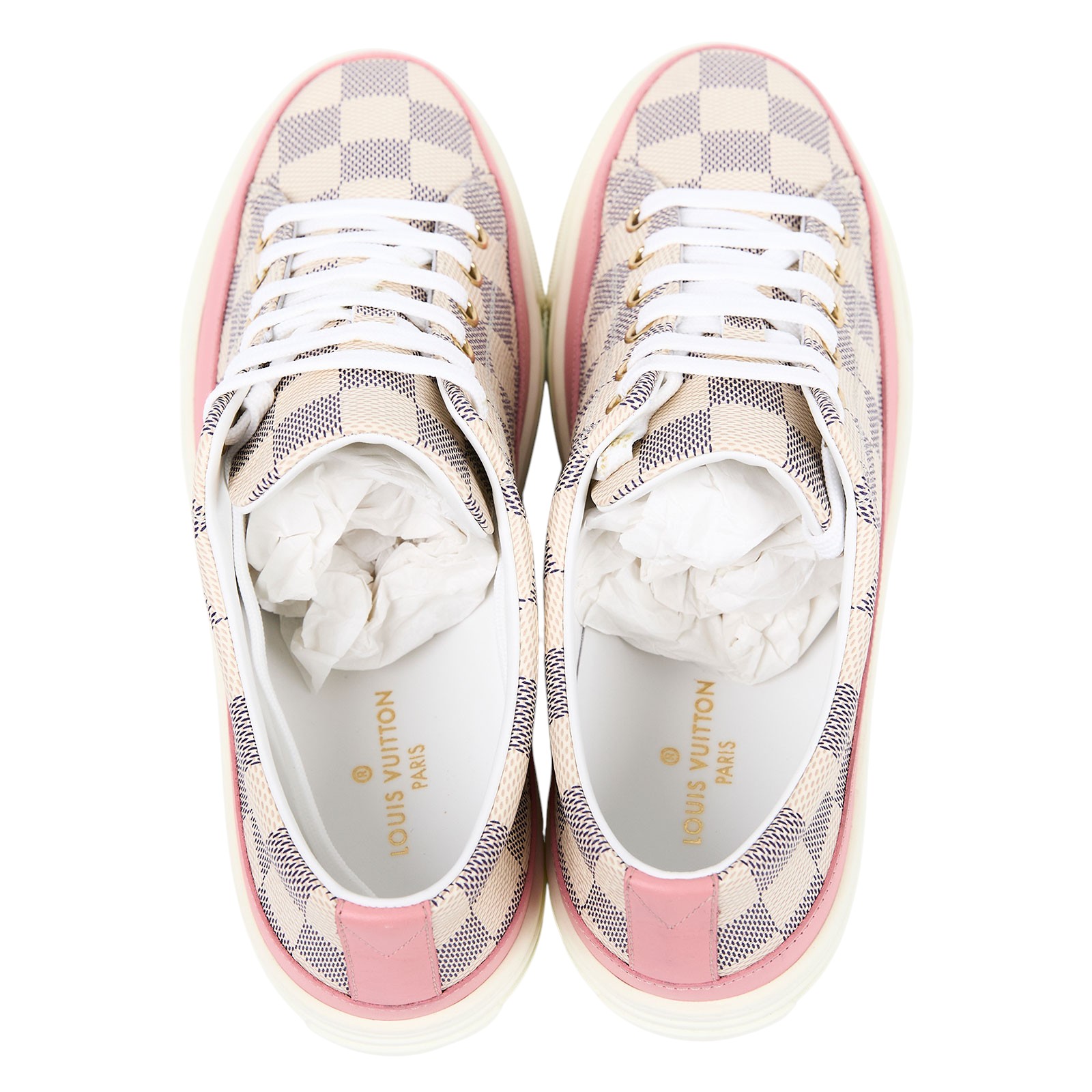 路易威登 LOUIS VUITTON Damier Azur Stellar 運動鞋  粉Stellar Line棋盤格運動鞋#38.5 原廠盒子/鞋帶